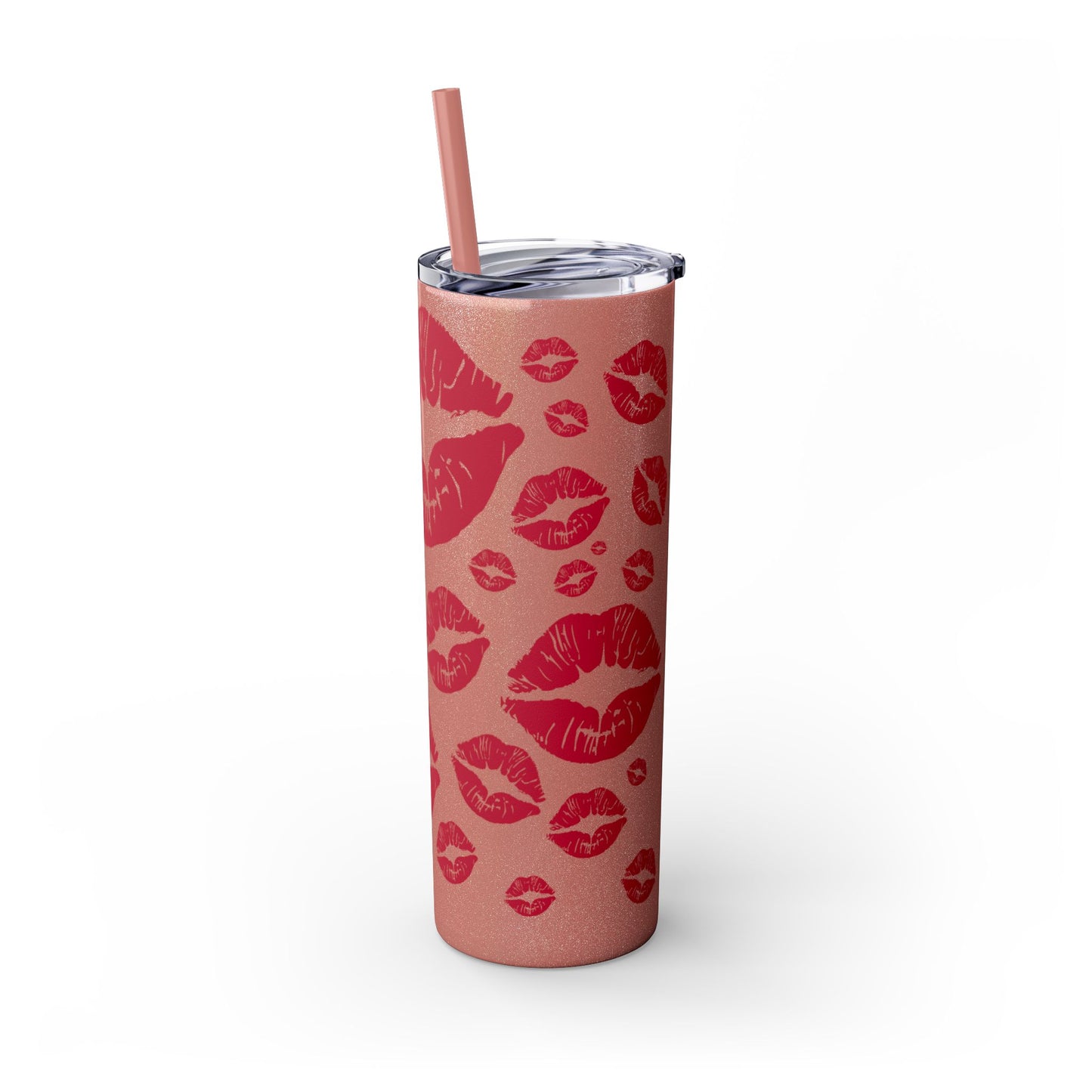 Red Lips Kiss Mark Skinny Tumbler, 20oz | Kiss Print Drinkware | Cute Gift for Her | Travel Mug | Valentine's Day, Wedding Favor