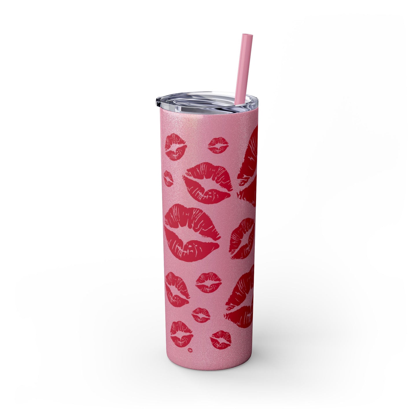 Red Lips Kiss Mark Skinny Tumbler, 20oz | Kiss Print Drinkware | Cute Gift for Her | Travel Mug | Valentine's Day, Wedding Favor