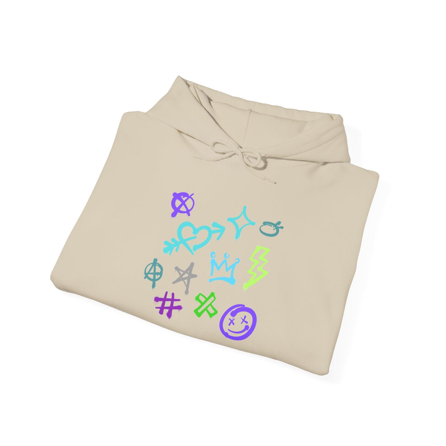 Colorful Unisex Heavy Blend Hooded Sweatshirt with Unique Symbols