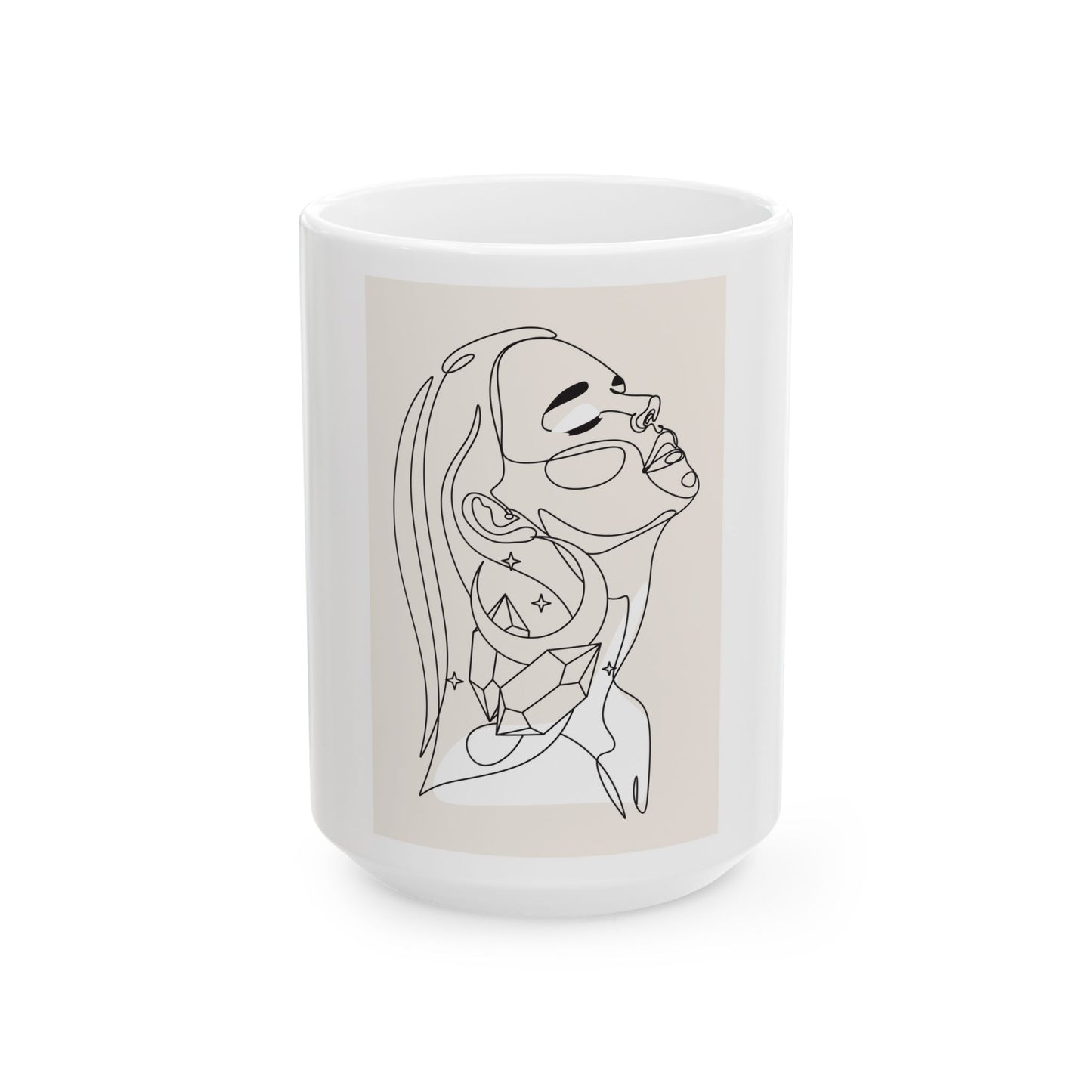 Artistic Butterfly Crystal Woman Ceramic Mug - Modern Line Art, Butterfly Design, Cute Gift, Home Decor, Coffee Lover, Artistic Print