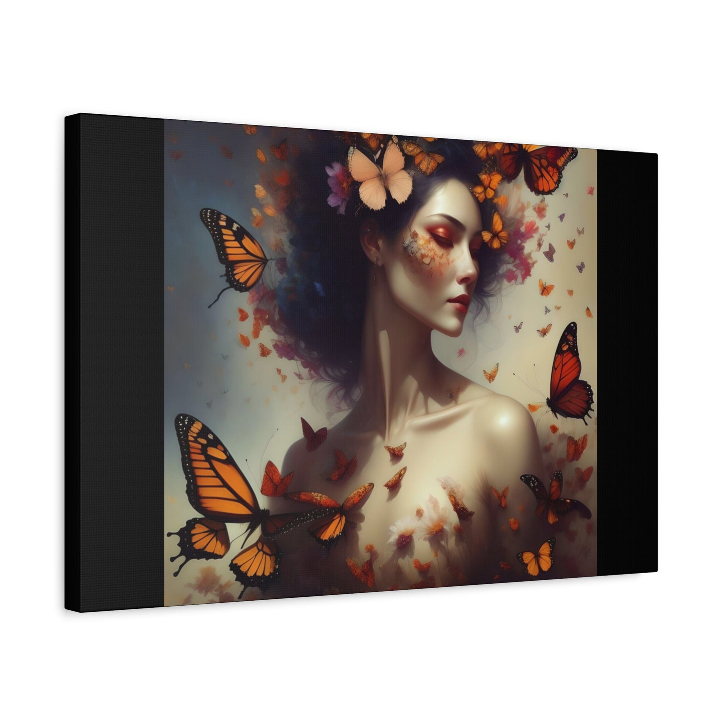 Canvas Wall Art - Butterfly Woman Print, Floral Home Decor, Unique Gift for Nature Lovers, Birthday Decoration, Whimsical Art