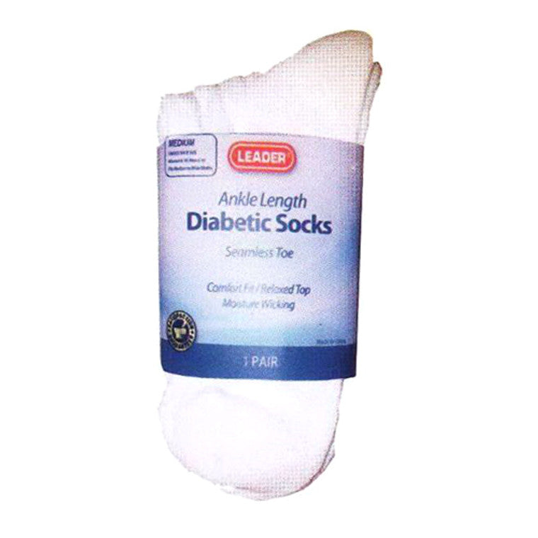 Leader Diabetic Sock Crew White Large 1 Pr
