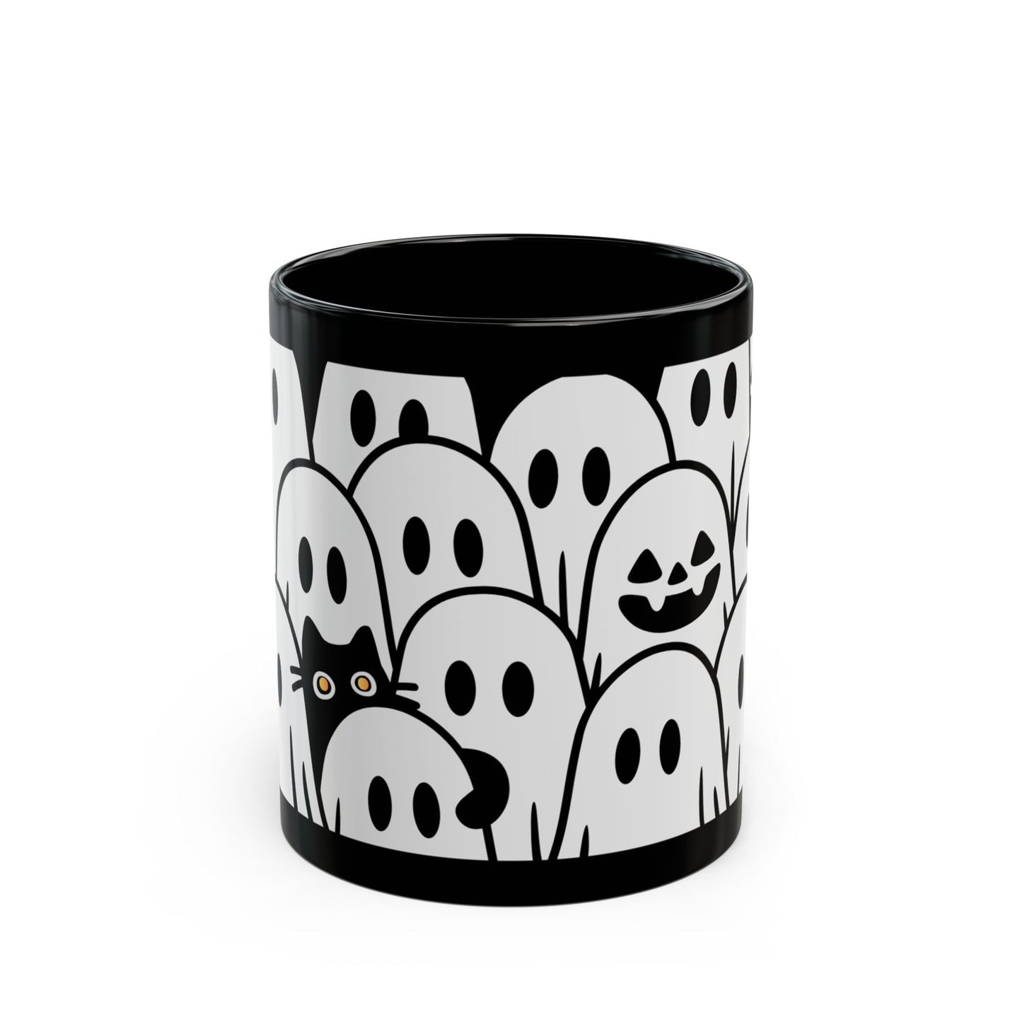 Halloween Ghosts Black Mug - Spooky Coffee Cup, Cute Mug for Halloween, Ghost Lovers, Unique Gift, 11oz & 15oz options