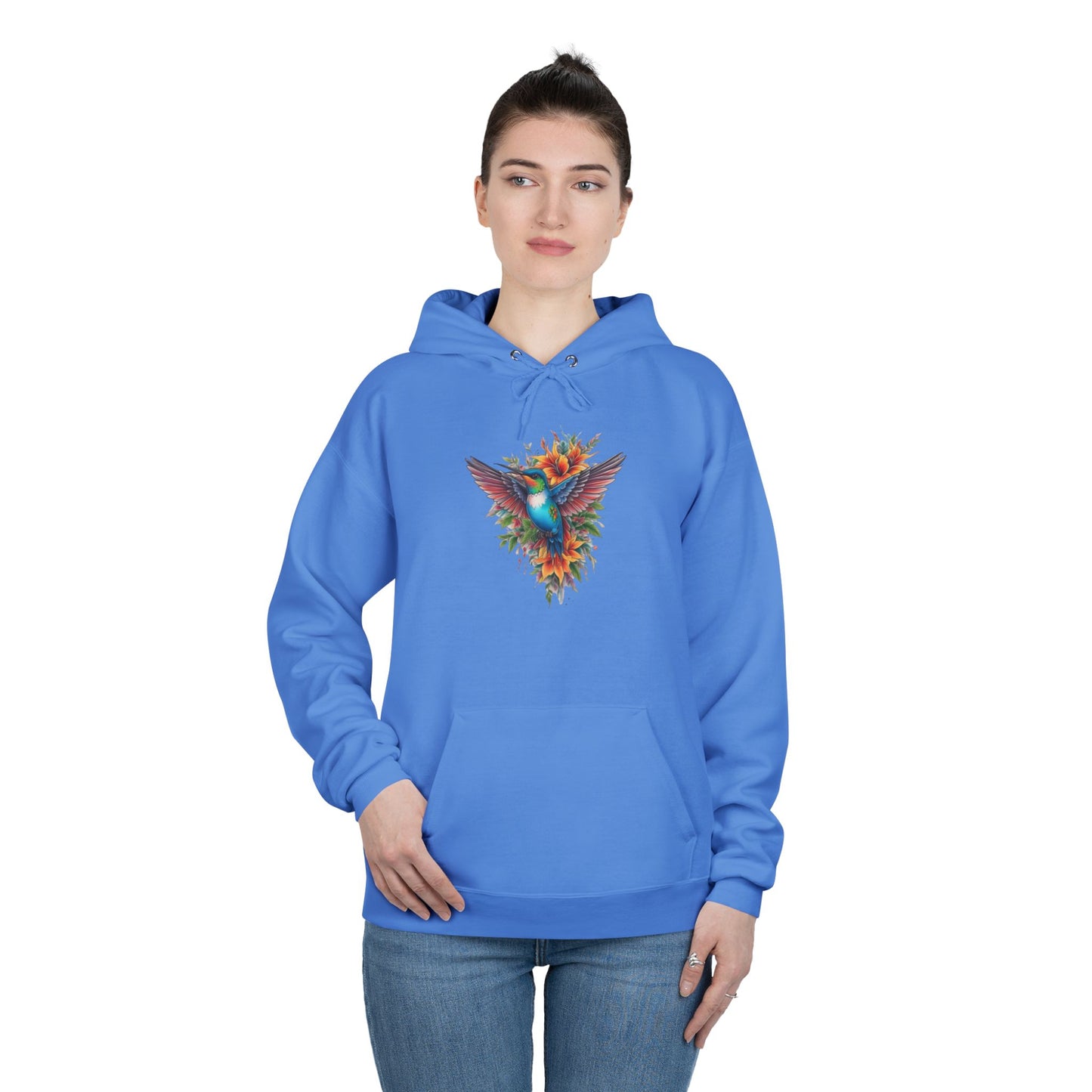 Vibrant Hummingbird Hoodie, Eco-Friendly Pullover, Perfect Gift for Nature Lovers, Spring Fashion, Unique Floral Design