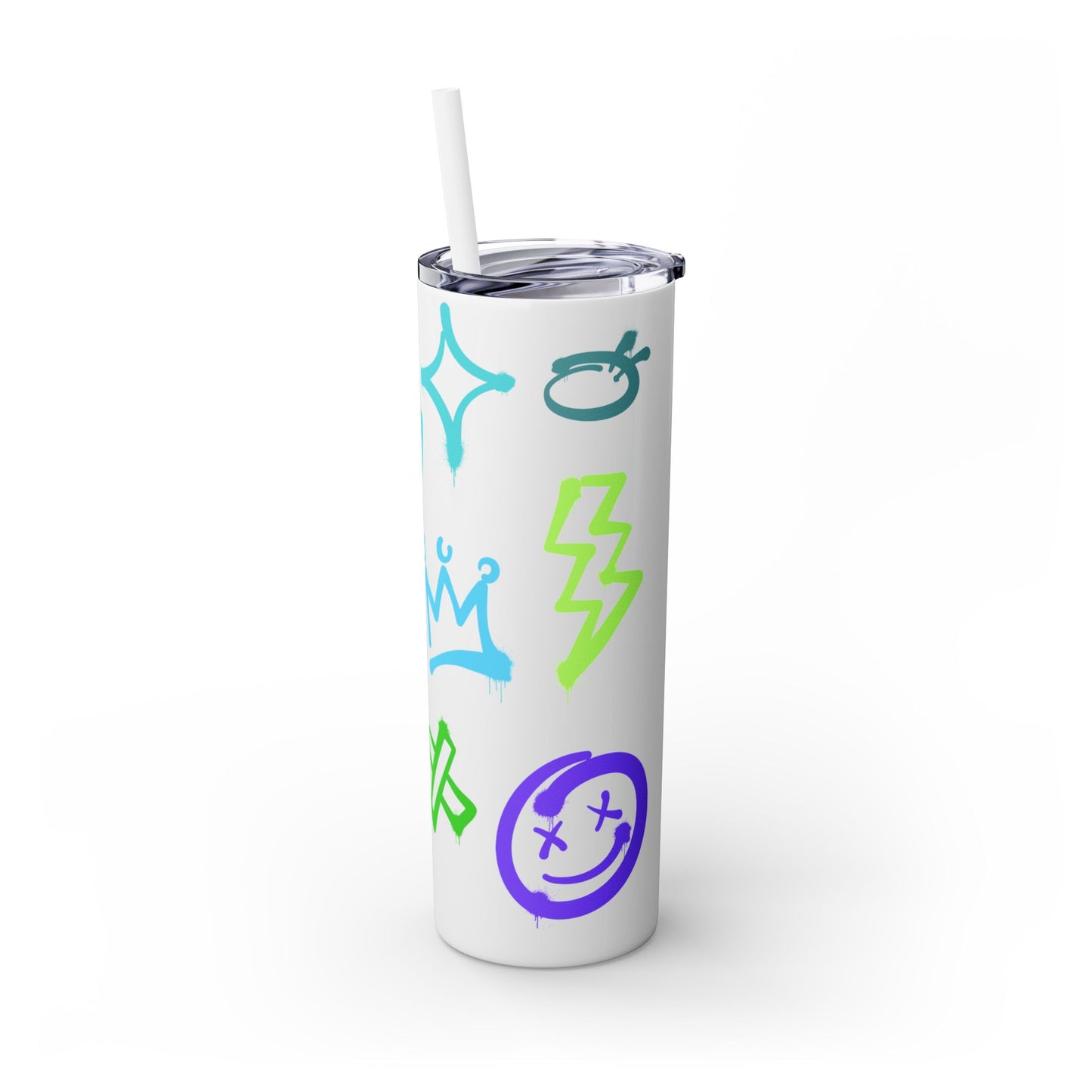 Trendy Skinny Tumbler with Straw, 20oz | Unique Graffiti Style Drinkware for Teens, Gifts, Parties, and Everyday Use