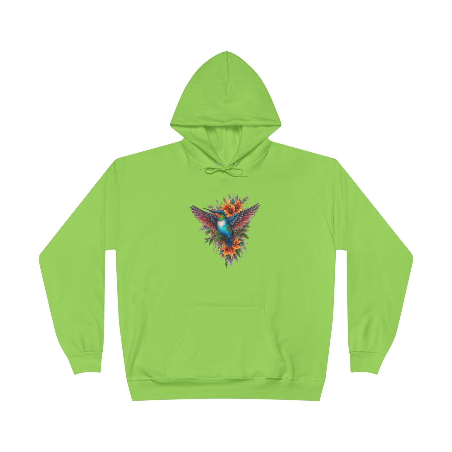 Vibrant Hummingbird Hoodie, Eco-Friendly Pullover, Perfect Gift for Nature Lovers, Spring Fashion, Unique Floral Design