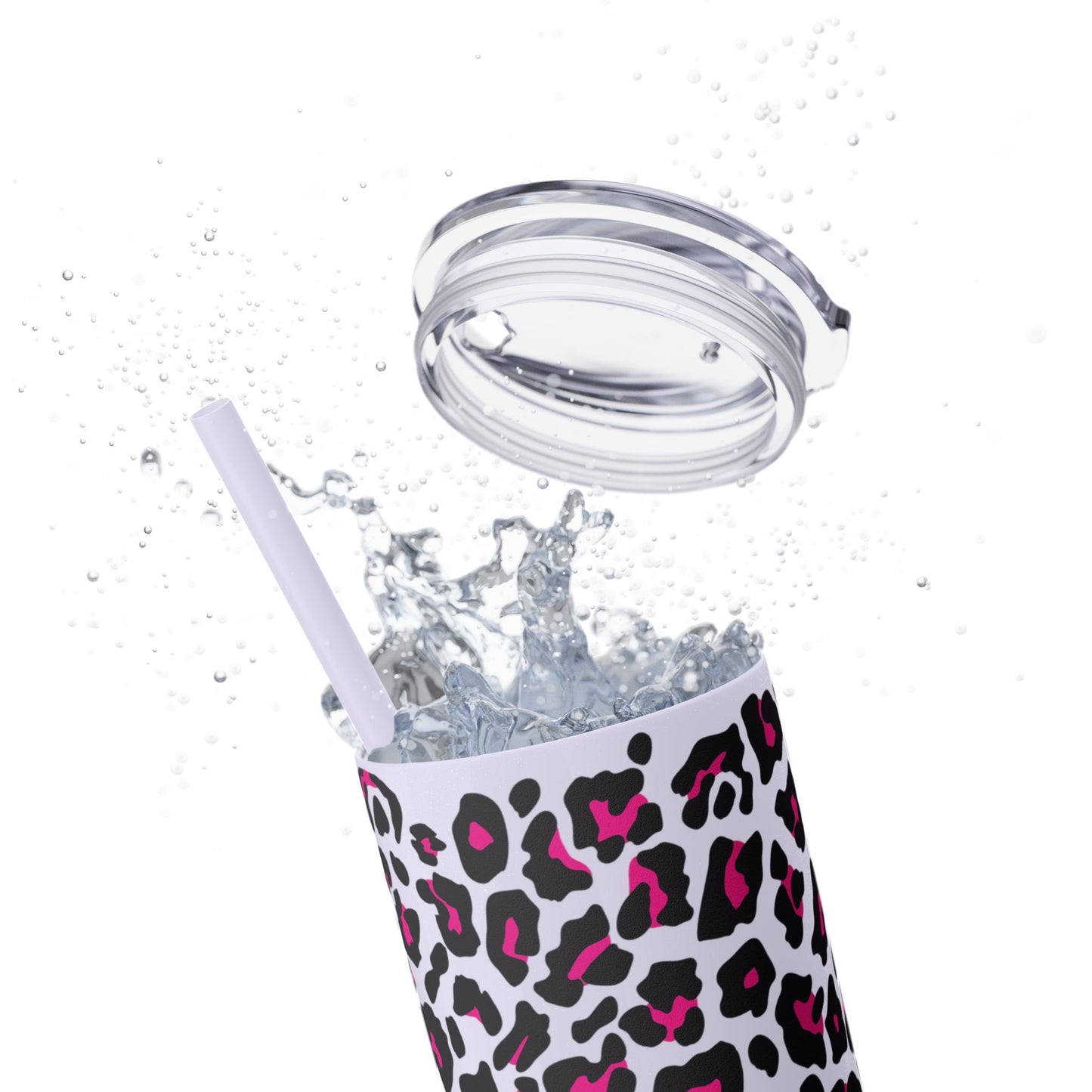 Trendy Leopard Print Skinny Tumbler, 20oz | Stylish Drinkware for Home, Office, Gifts, Reusable Straw, Animal Print