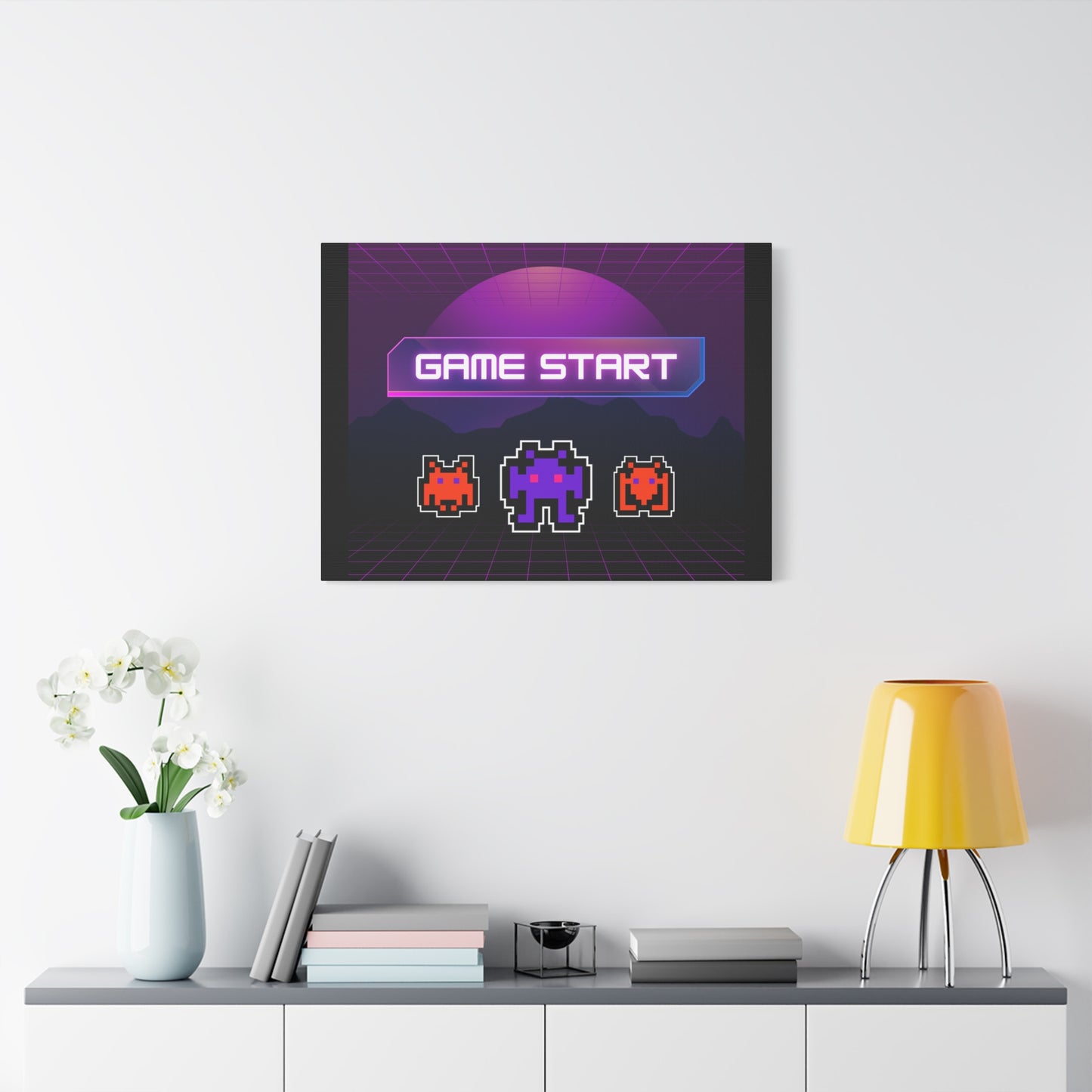 Retro Game Start Canvas Art Print | 80s Gaming Wall Decor, Gamer Gift, Pixel Art, Nostalgic Artwork, Home Decor