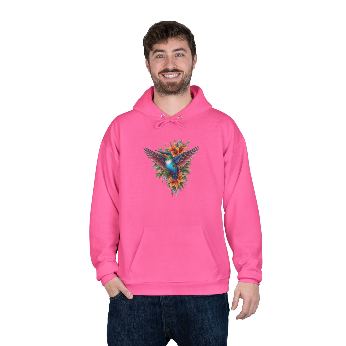 Vibrant Hummingbird Hoodie, Eco-Friendly Pullover, Perfect Gift for Nature Lovers, Spring Fashion, Unique Floral Design