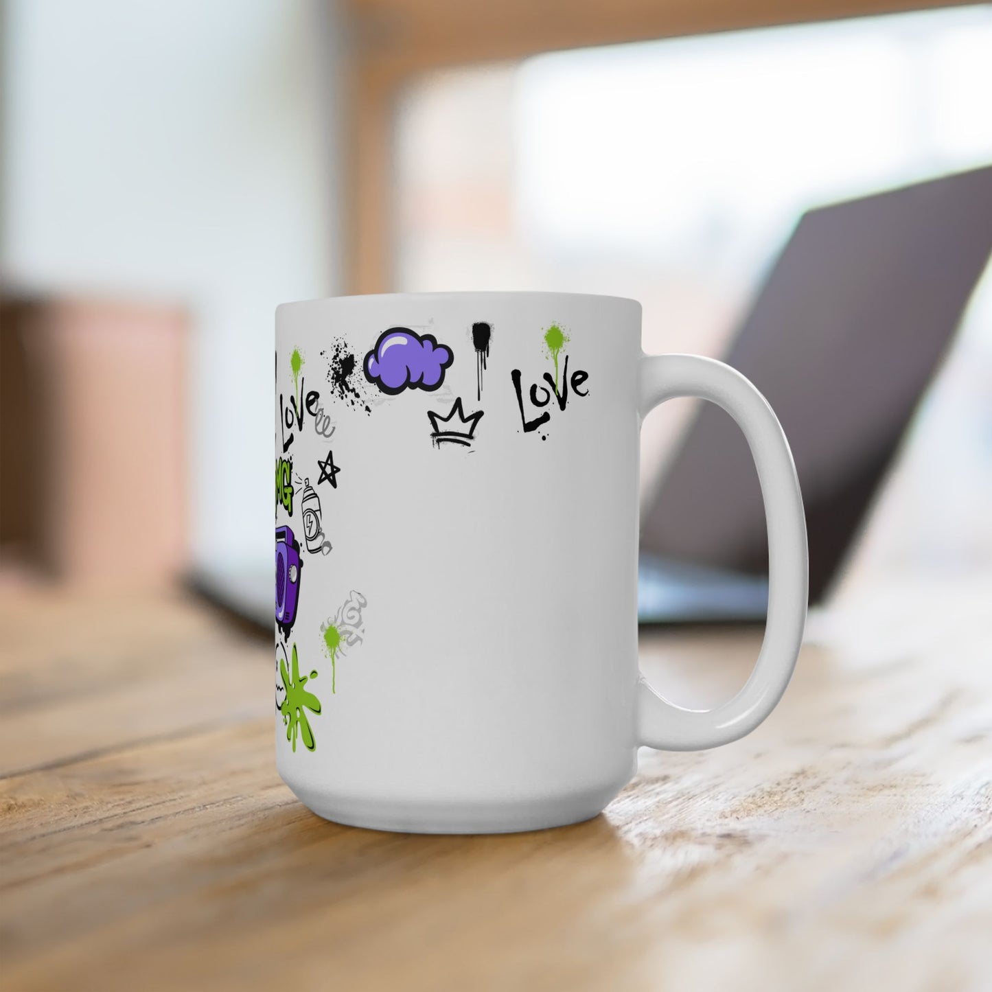 Trendy LOVE Graffiti Ceramic Mug, Unique Gift for Teens, Street Art Coffee Cup, Fun Drinkware for Birthdays, Cool Personalized Cup