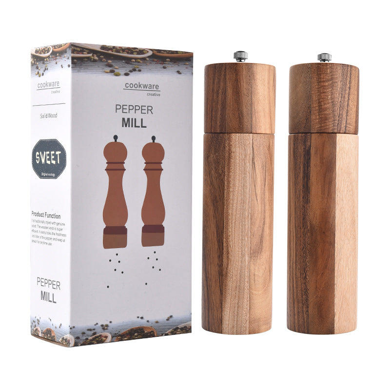 Cylindrical Grinder Acacia Wood Pepper Mill Ceramic Core Manual Pepper Grinder Multipurpose Seasoning Bottle Kitchen Tool