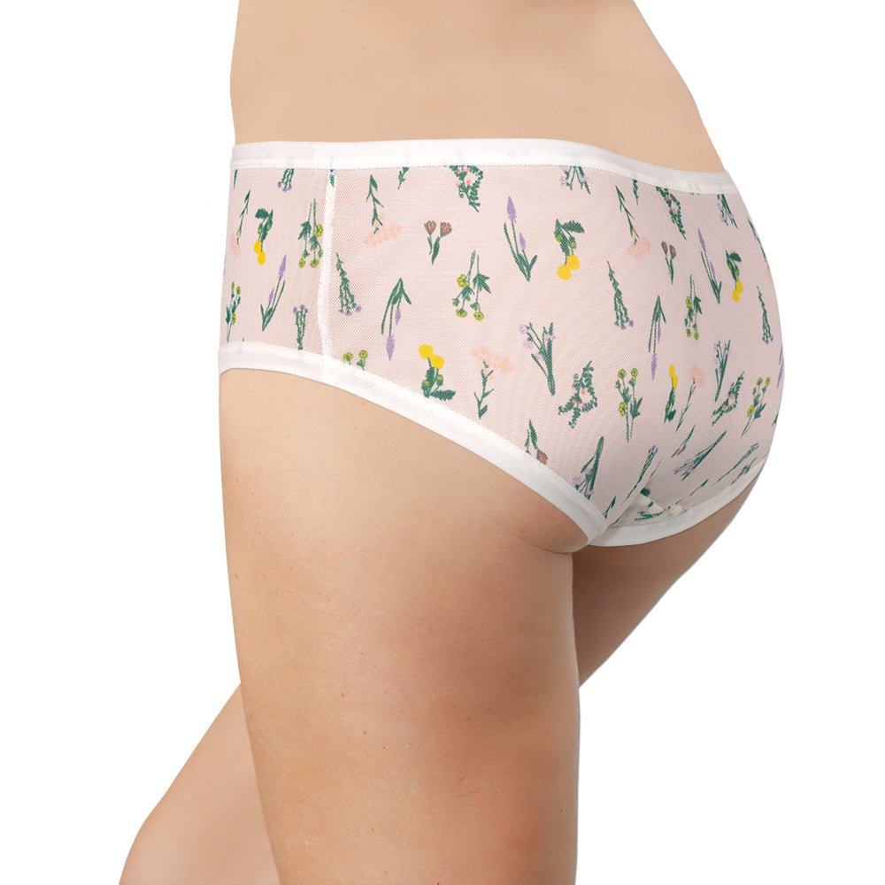 White Mesh Hipster with Green Ditsy Floral – Comfy Fit XS–2X