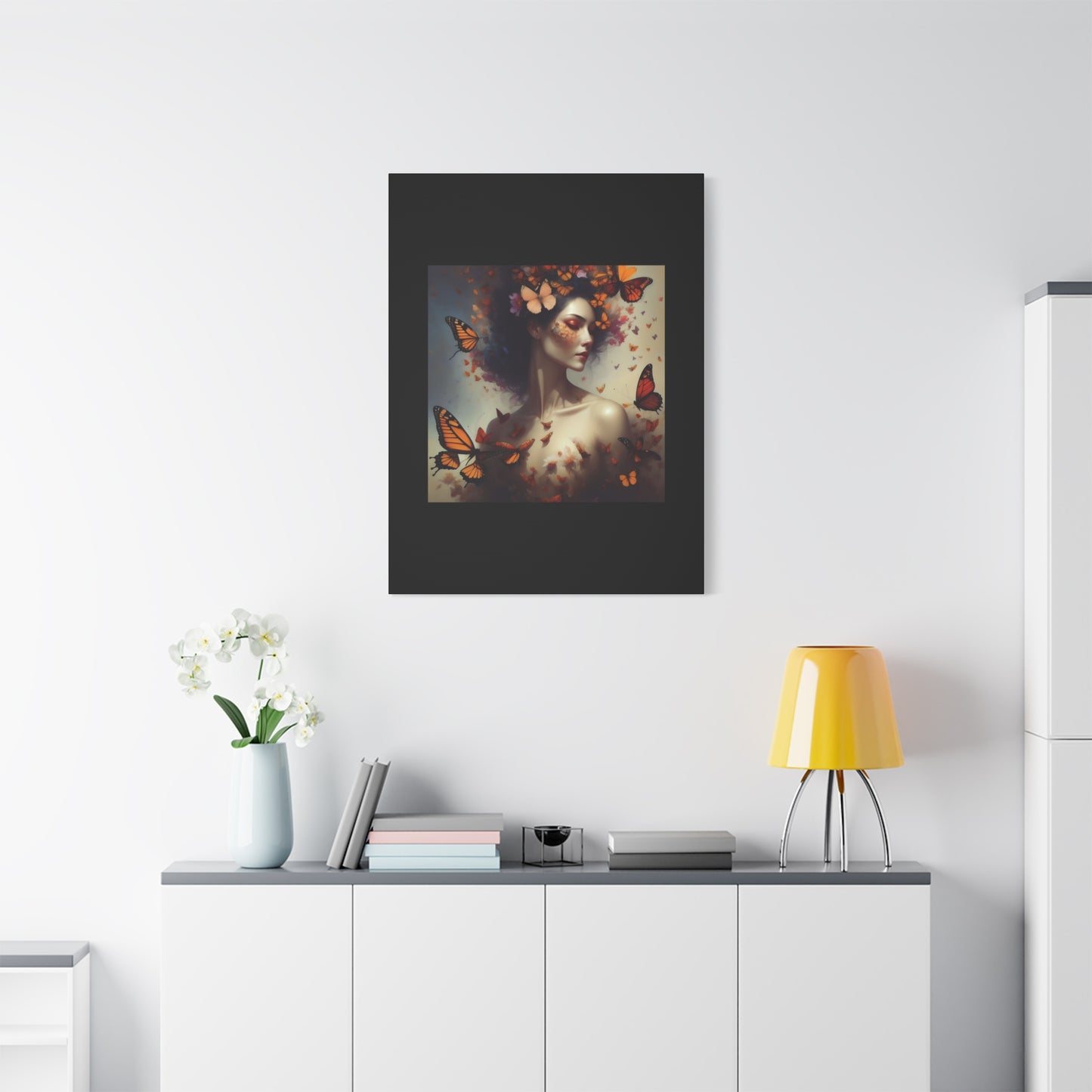 Canvas Wall Art - Butterfly Woman Print, Floral Home Decor, Unique Gift for Nature Lovers, Birthday Decoration, Whimsical Art