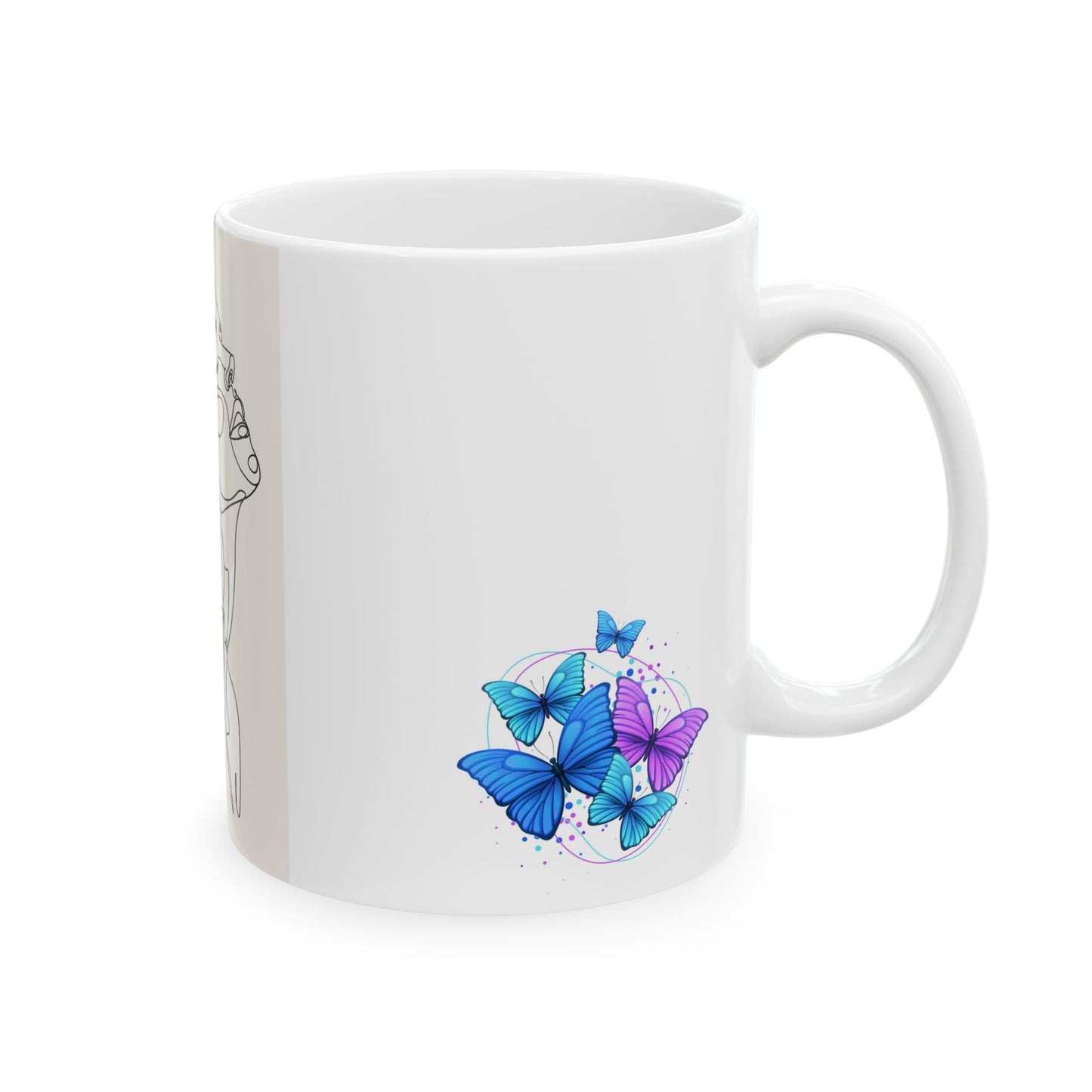 Artistic Butterfly Crystal Woman Ceramic Mug - Modern Line Art, Butterfly Design, Cute Gift, Home Decor, Coffee Lover, Artistic Print