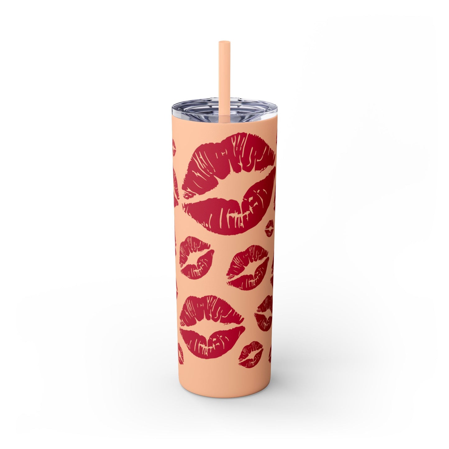 Red Lips Kiss Mark Skinny Tumbler, 20oz | Kiss Print Drinkware | Cute Gift for Her | Travel Mug | Valentine's Day, Wedding Favor