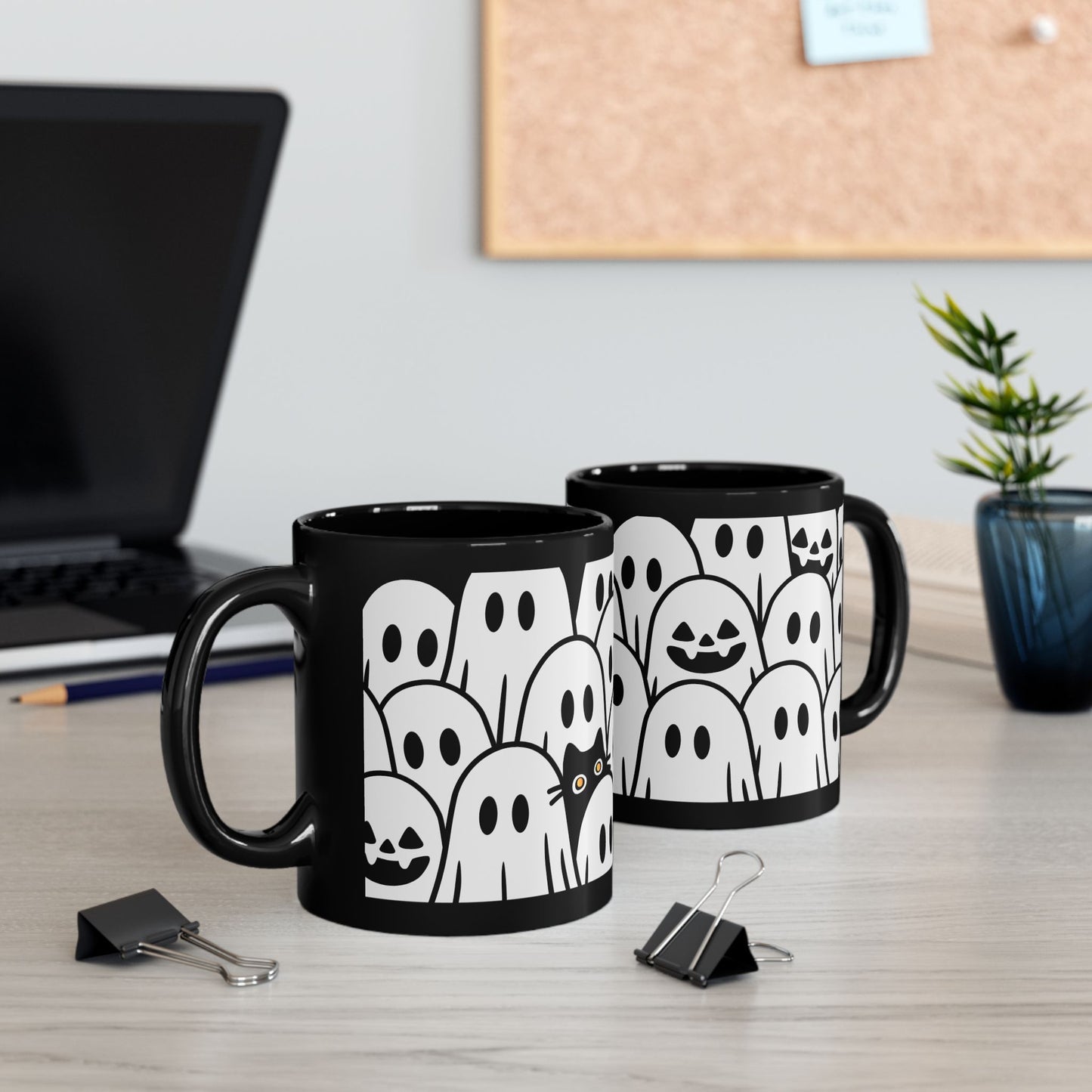 Halloween Ghosts Black Mug - Spooky Coffee Cup, Cute Mug for Halloween, Ghost Lovers, Unique Gift, 11oz & 15oz options