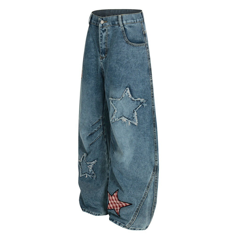 Washed denim curved knife pants
