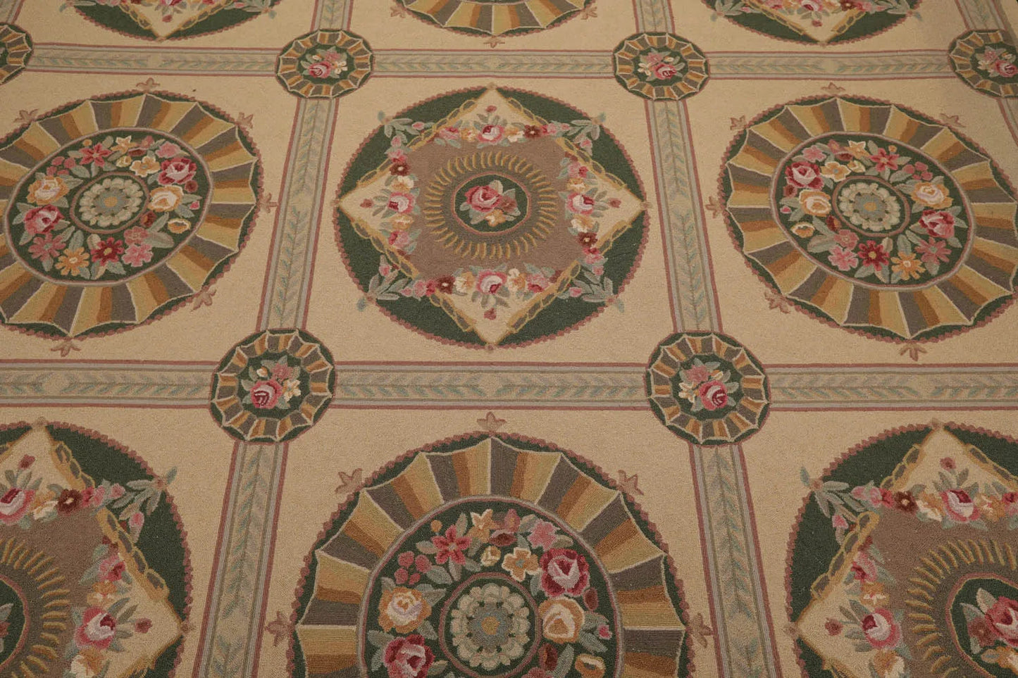 9x12 Beige Hand Hooked 100% Wool Traditional French Aubusson Oriental Area Rug-4