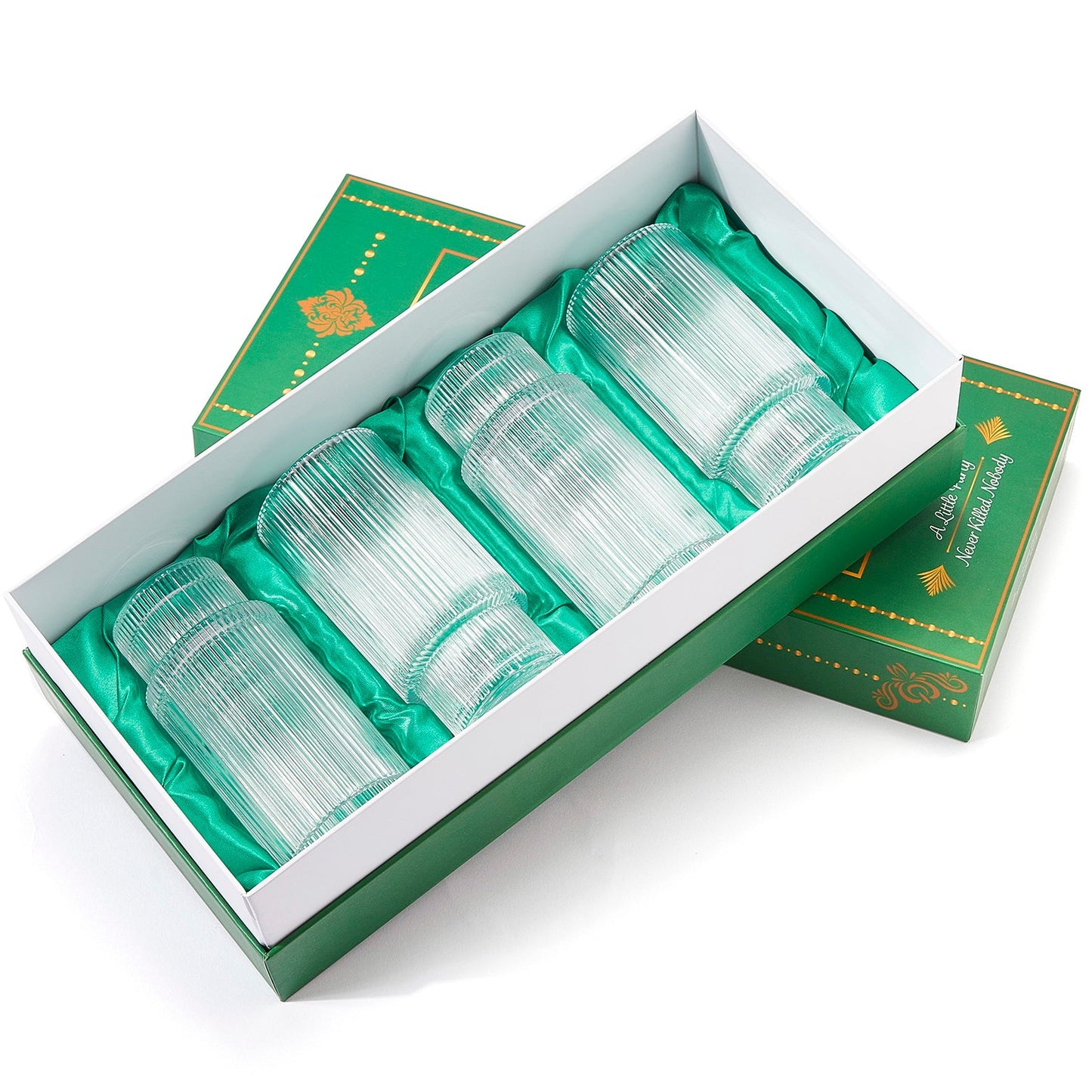 Vintage Art Deco Crystal Highball Ribbed Glass Set of 4 - Ripple, Collins Glassware 14oz Classic Crystal Cocktail Glasses Perfect for Water, Champagne, Beer, Juice, Tom Cocktails - Barware Tumblers-4