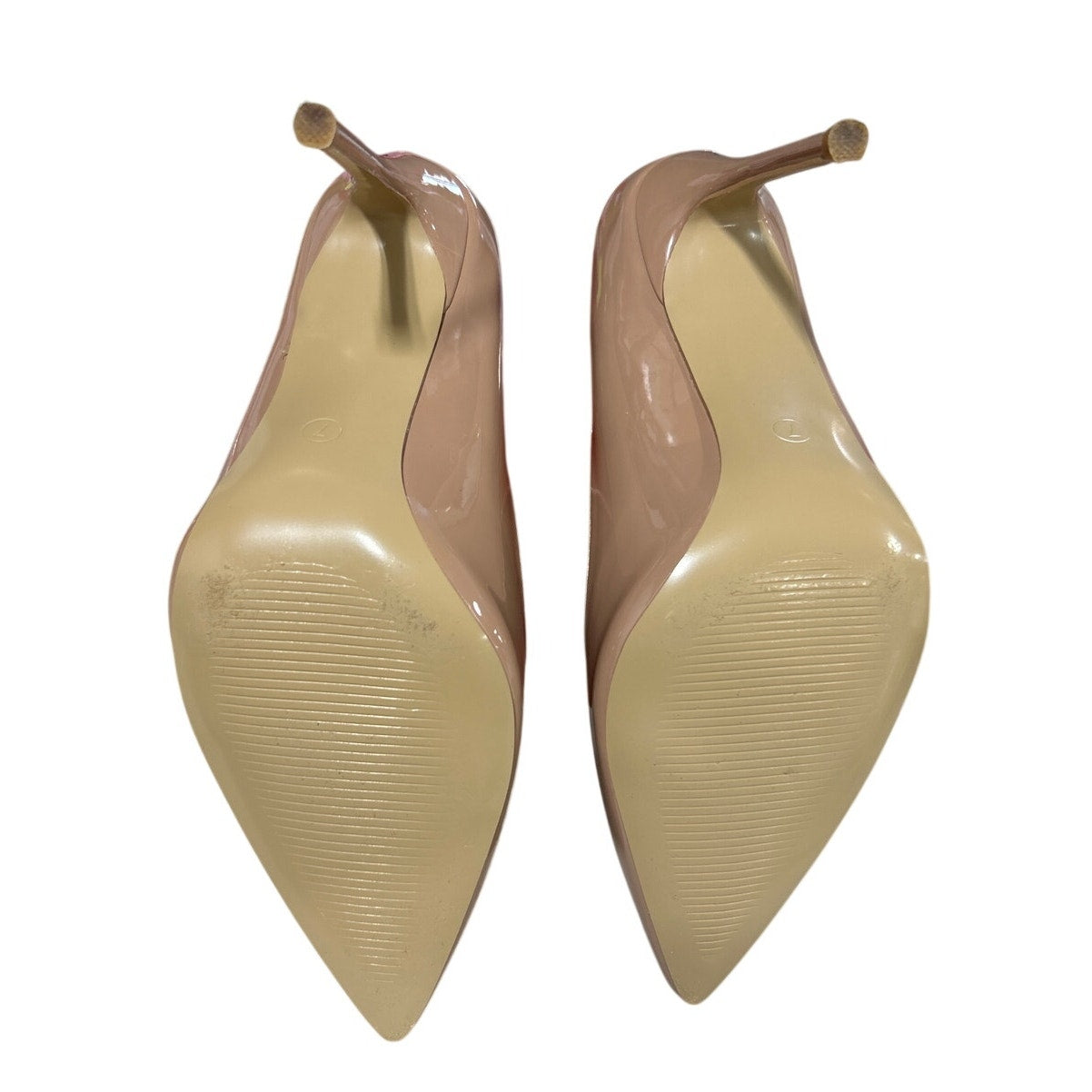 Coleter Womens Size 7 Tan Faux Patent Leather 4" Heel Pointy Toe Pumps Shoes
