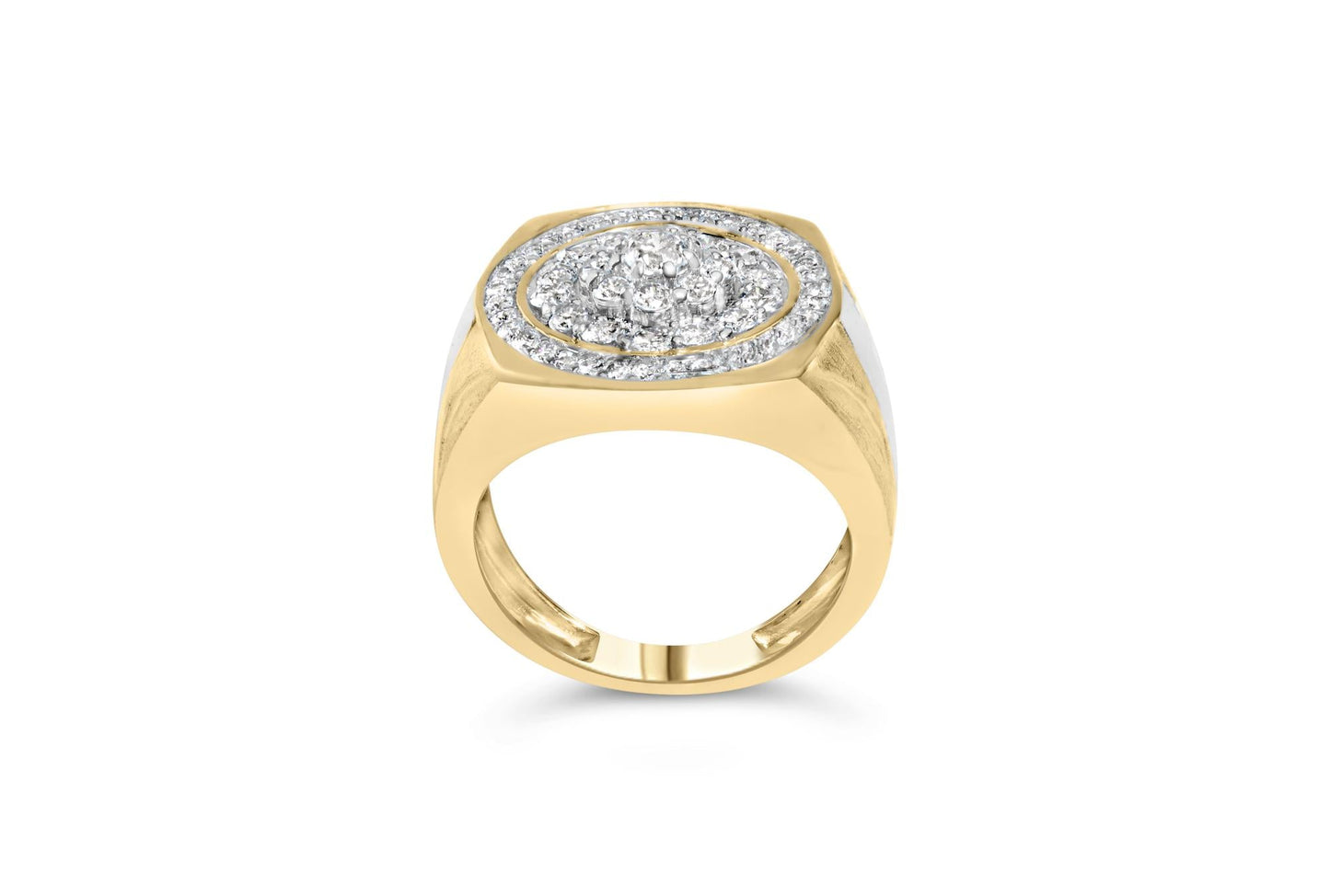 10K Yellow Gold 1 1/2 Cttw Diamond Cluster and Halo Signet Mens Ring (K-L Color, I1-I2 Clarity)-4