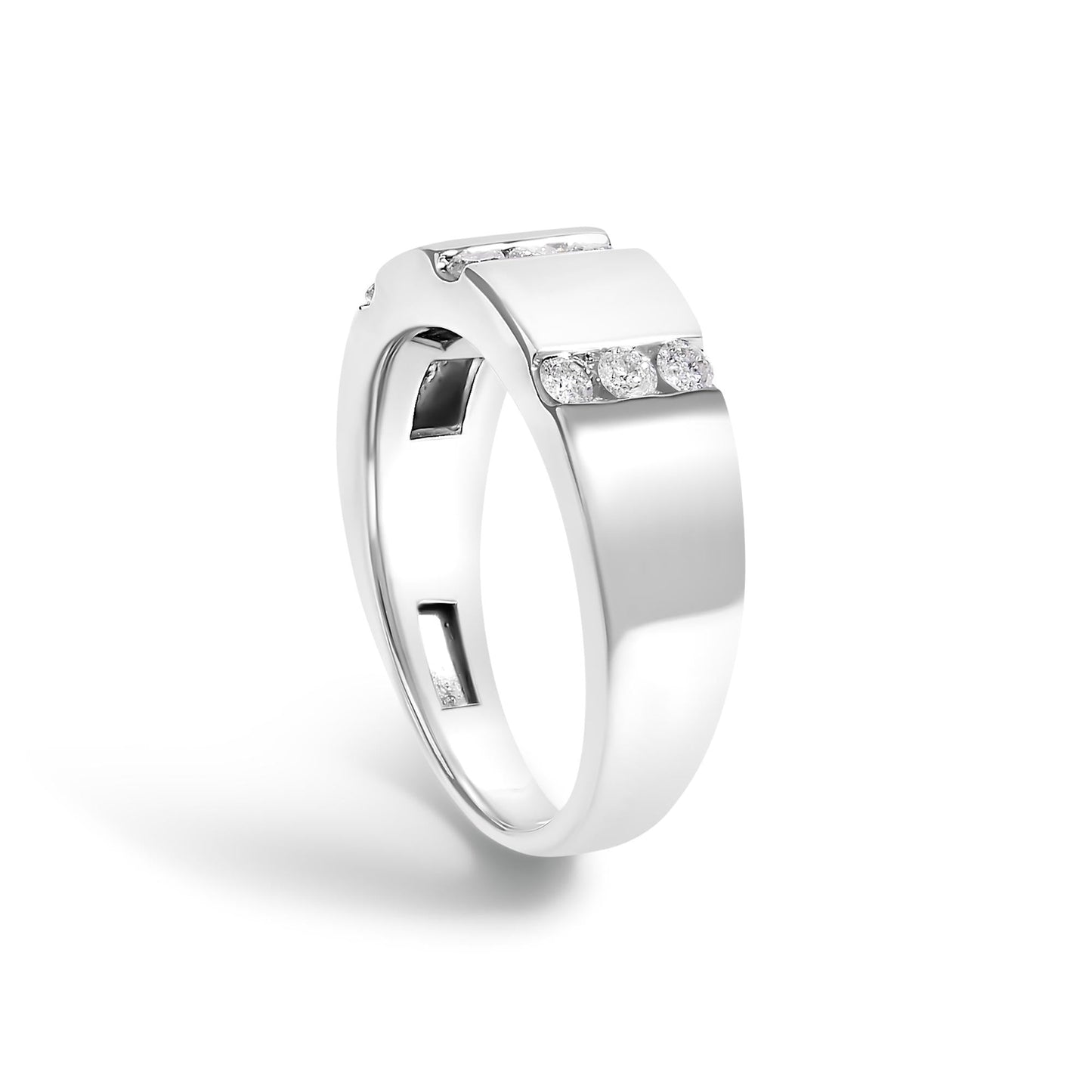 Men's .925 Sterling Silver 1/2 Cttw Diamond Triple Three Stone Row Band Ring (H-I Color, I1-I2 Clarity)-4