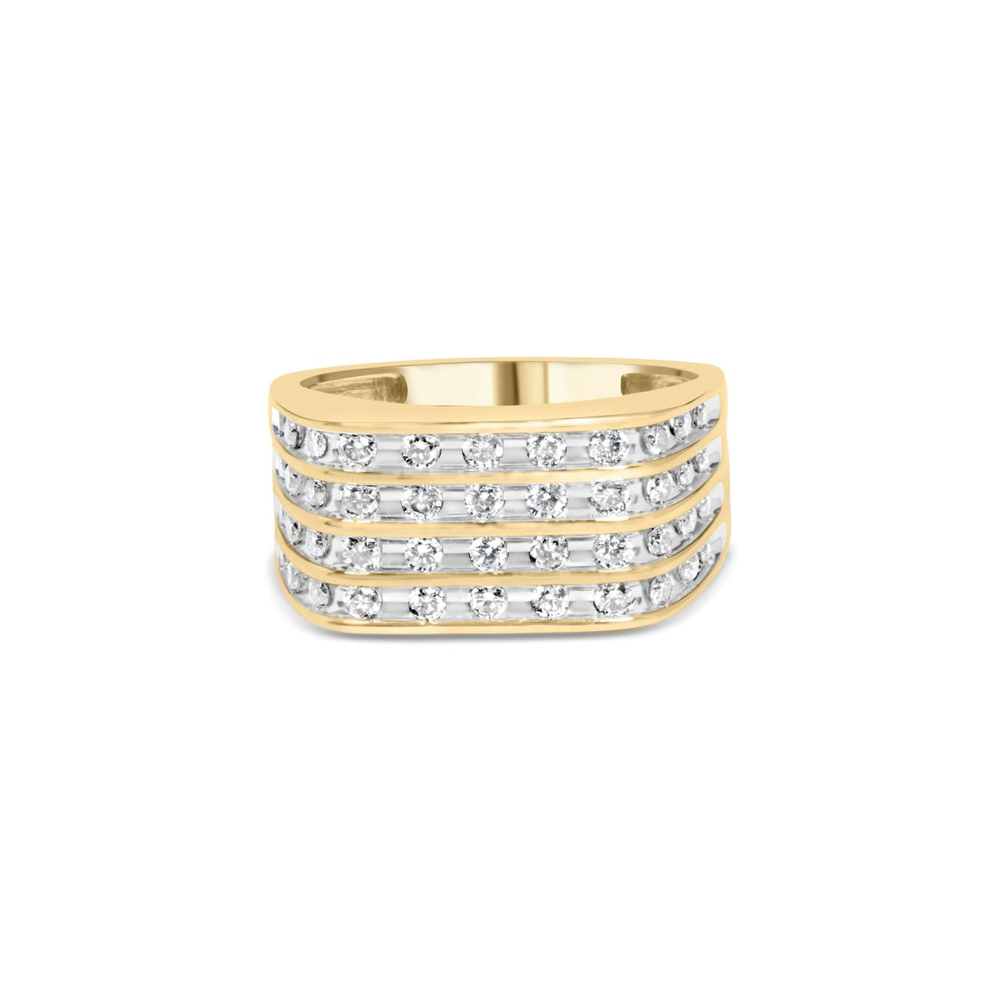 10K Yellow Gold 1.00 Cttw Diamond Multi Row Mens Ring Band-4