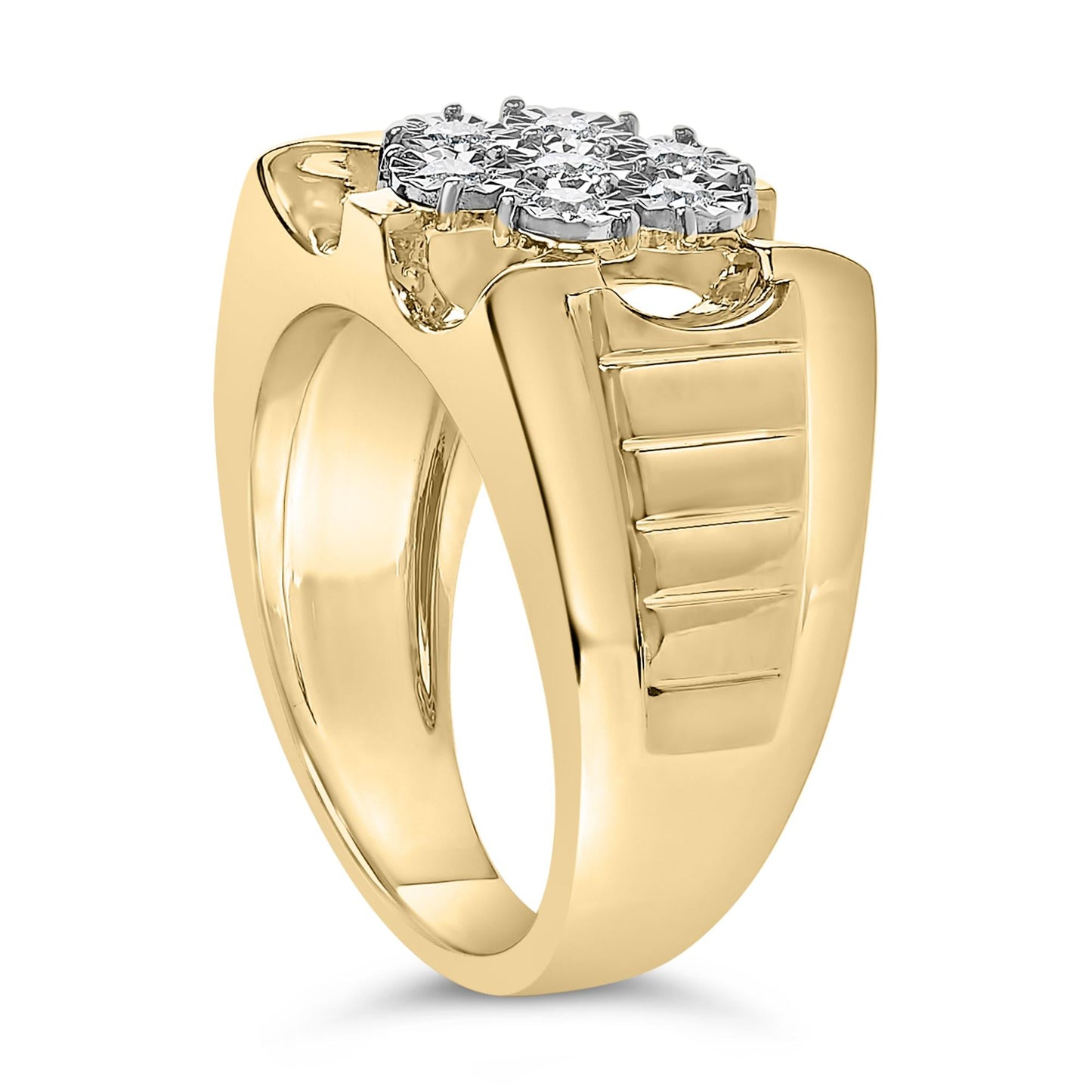 14K Yellow Gold Plated .925 Sterling Silver 1/3 Cttw Miracle-Set Floral Diamond Cluster Ring (I-J Color, I1-I2 Clarity)-4
