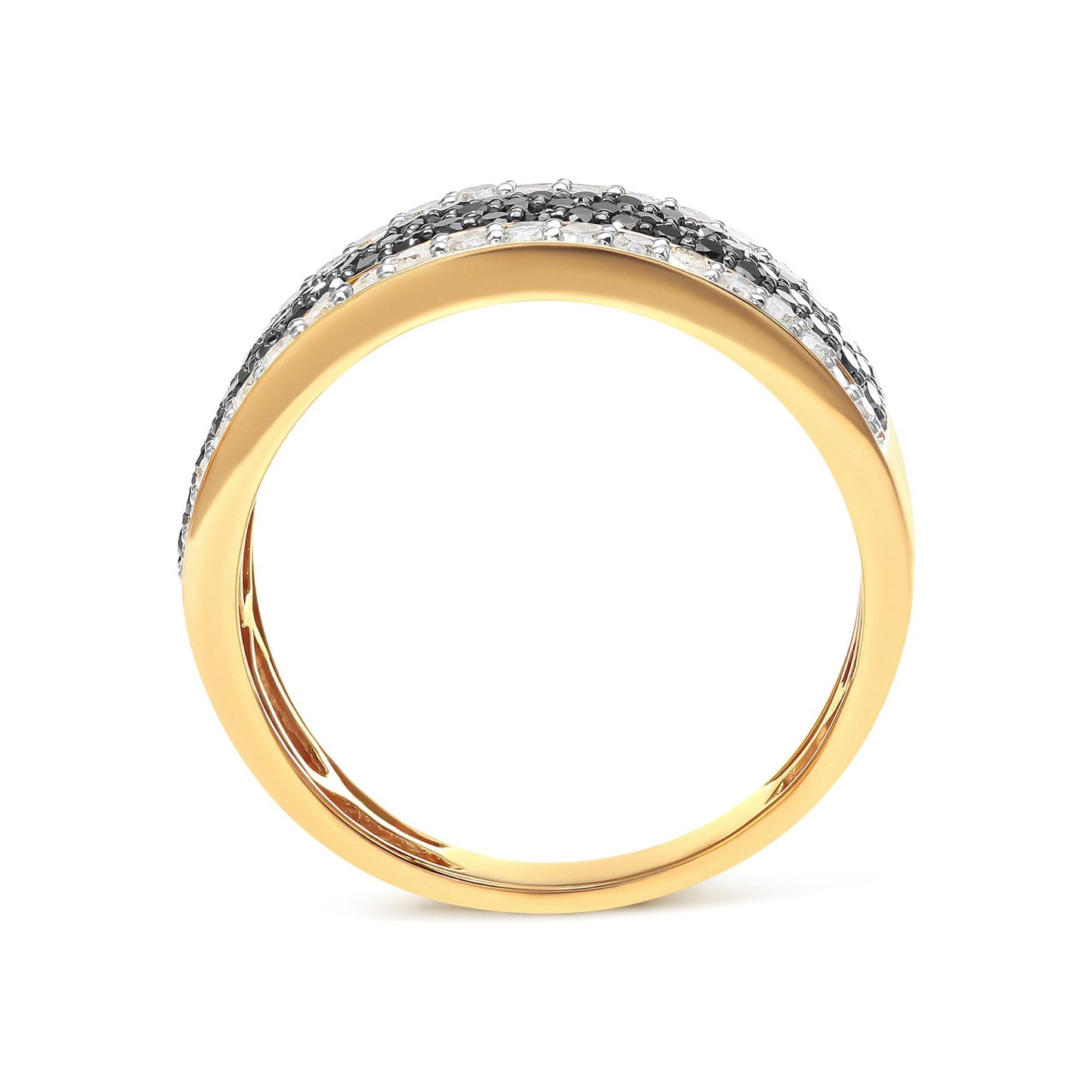 14K Yellow Gold Plated .925 Sterling Silver 1 1/4 Cttw White and Black Treated Diamond Multi Row Band (Black/I-J Color, I2-I3 Clarity)-4