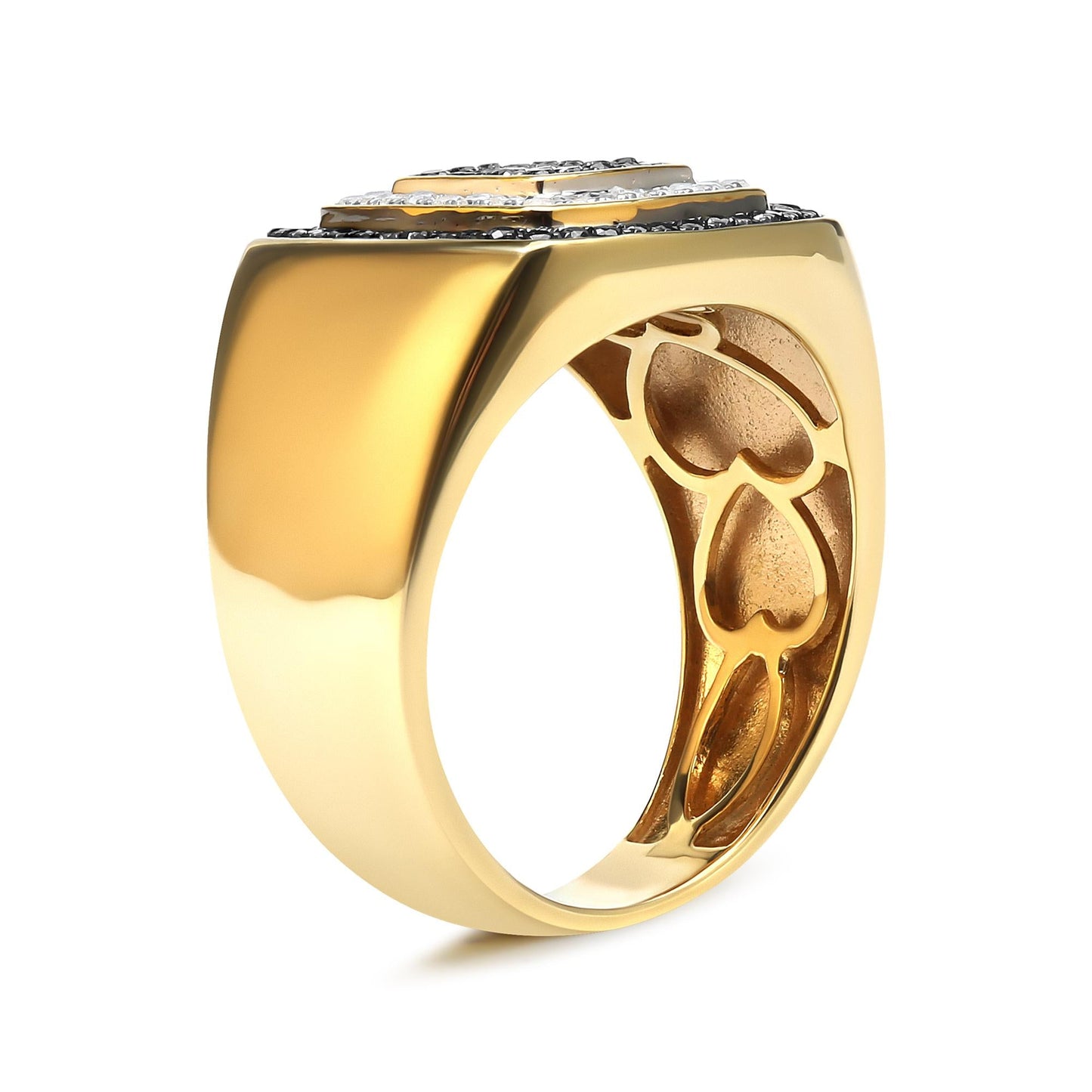 Men's 10K Yellow Gold 3/4 Cttw White and Black Treated Diamond Ring Band (Black / I-J Color, I2-I3 Clarity)-4