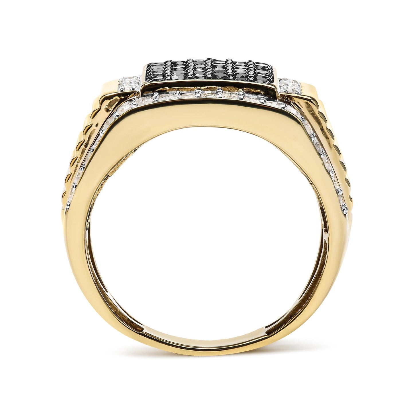 Men's 14K Yellow Gold Plated .925 Sterling Silver 1 1/2 Cttw White and Black Treated Diamond Cluster Ring (Black / I-J Color, I2-I3 Clarity)-4