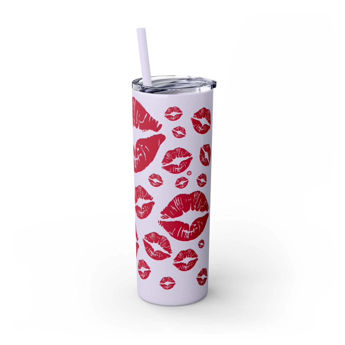 Red Lips Kiss Mark Skinny Tumbler, 20oz | Kiss Print Drinkware | Cute Gift for Her | Travel Mug | Valentine's Day, Wedding Favor
