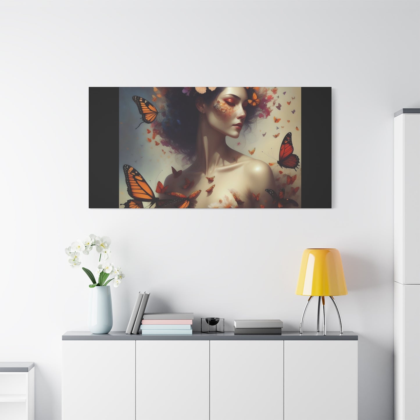 Canvas Wall Art - Butterfly Woman Print, Floral Home Decor, Unique Gift for Nature Lovers, Birthday Decoration, Whimsical Art