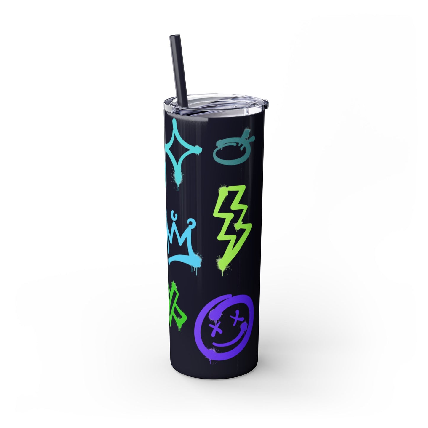 Trendy Skinny Tumbler with Straw, 20oz | Unique Graffiti Style Drinkware for Teens, Gifts, Parties, and Everyday Use