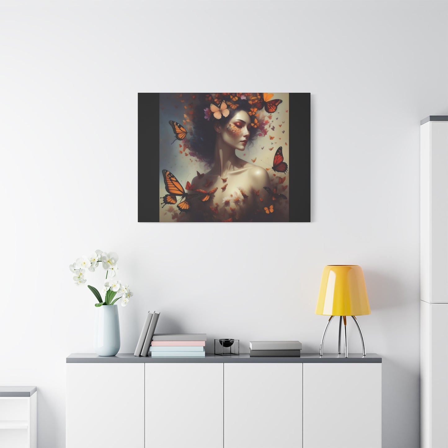 Canvas Wall Art - Butterfly Woman Print, Floral Home Decor, Unique Gift for Nature Lovers, Birthday Decoration, Whimsical Art