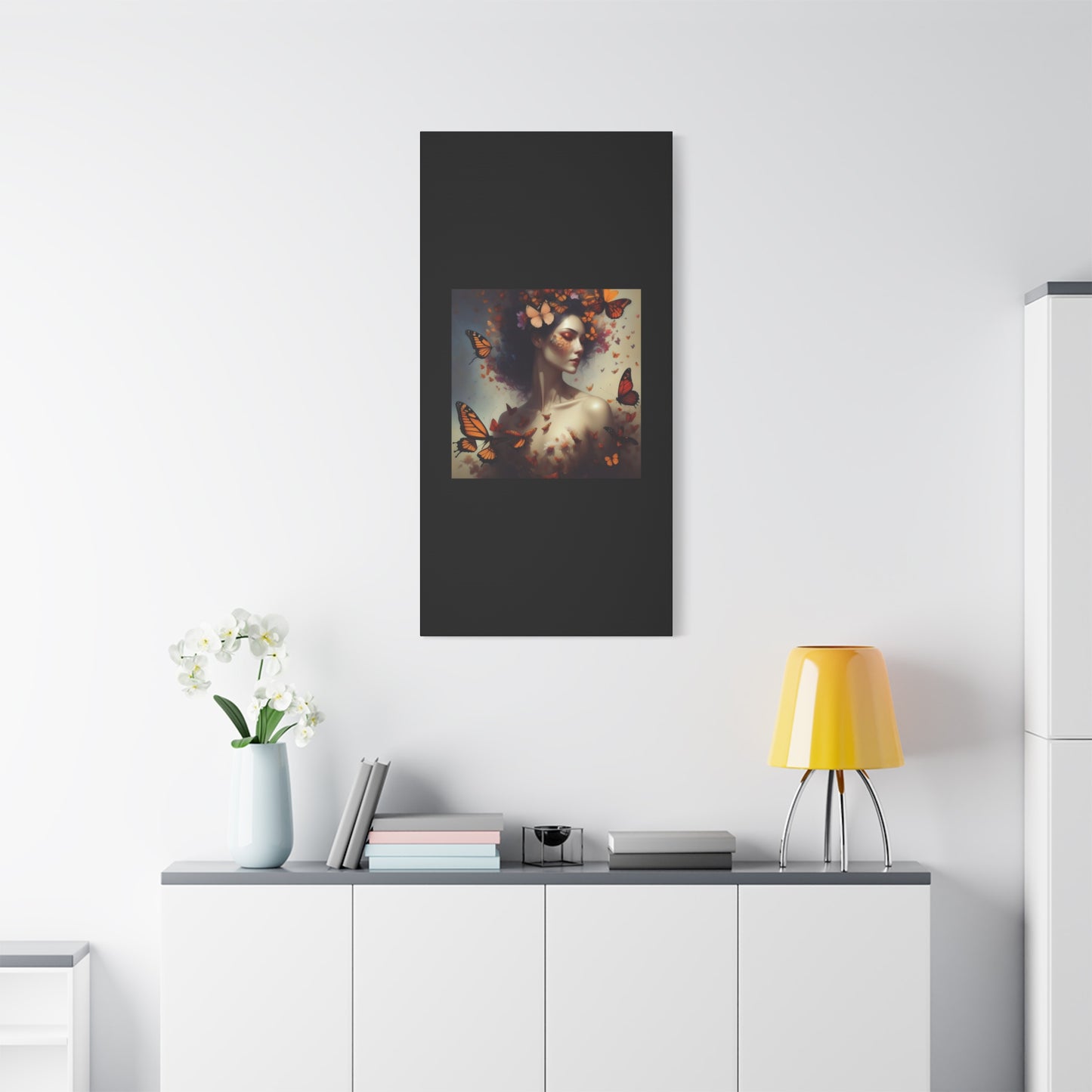 Canvas Wall Art - Butterfly Woman Print, Floral Home Decor, Unique Gift for Nature Lovers, Birthday Decoration, Whimsical Art