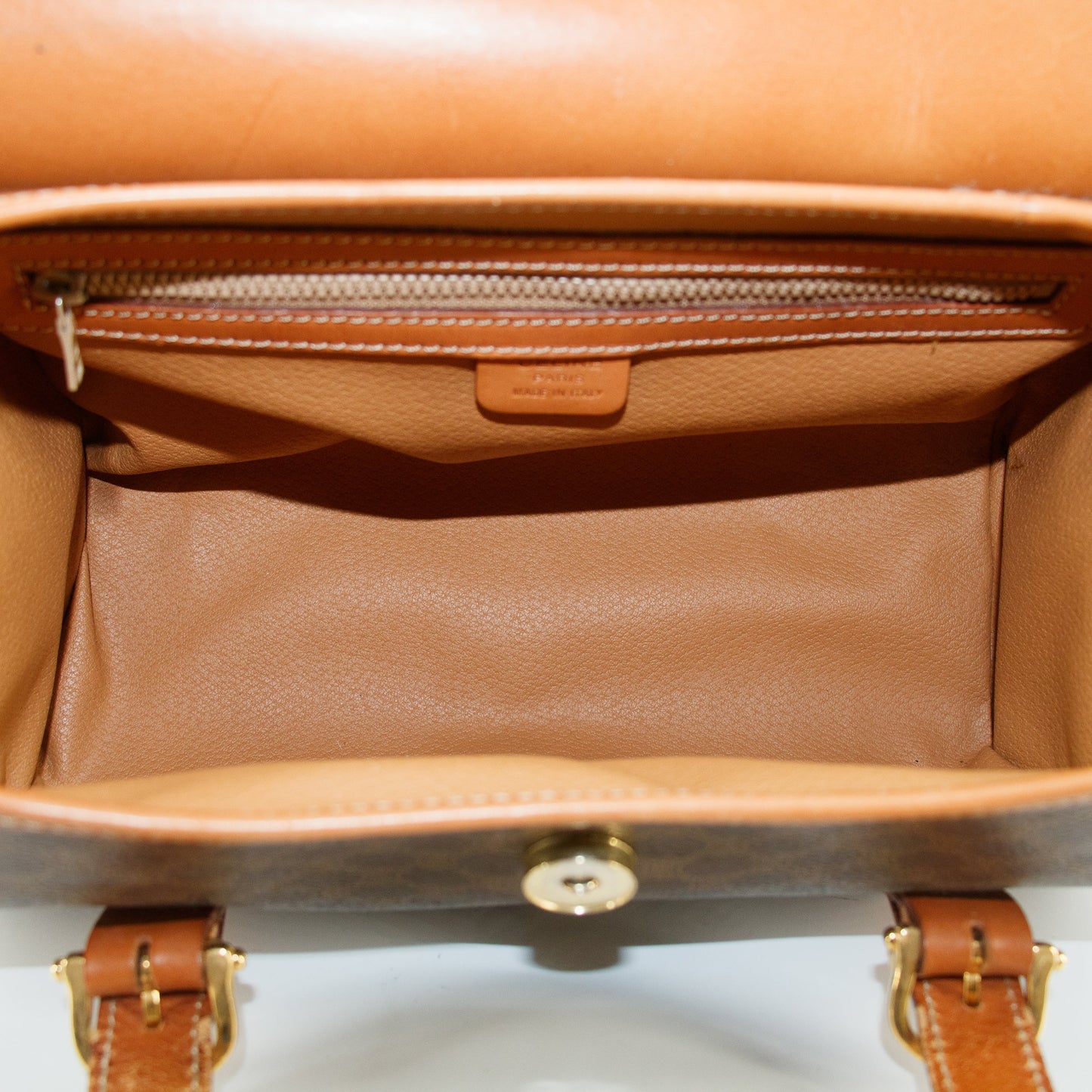 Celine Macadam Triomphe Brown Leather Boston Bag #5367