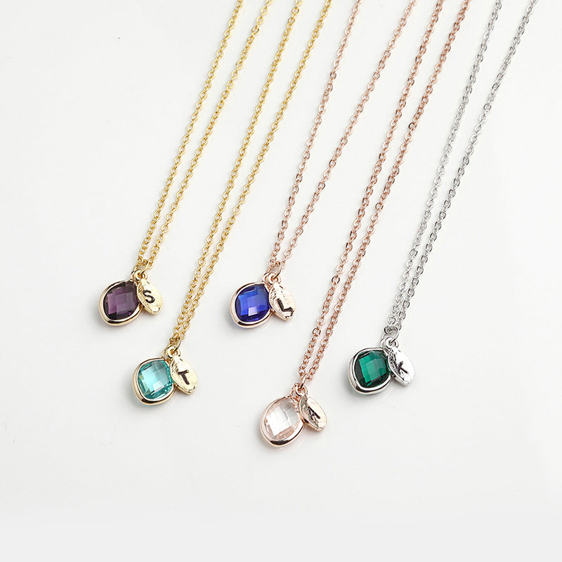 12-color water drop birthstone leaf lettering diy necklace holiday gift