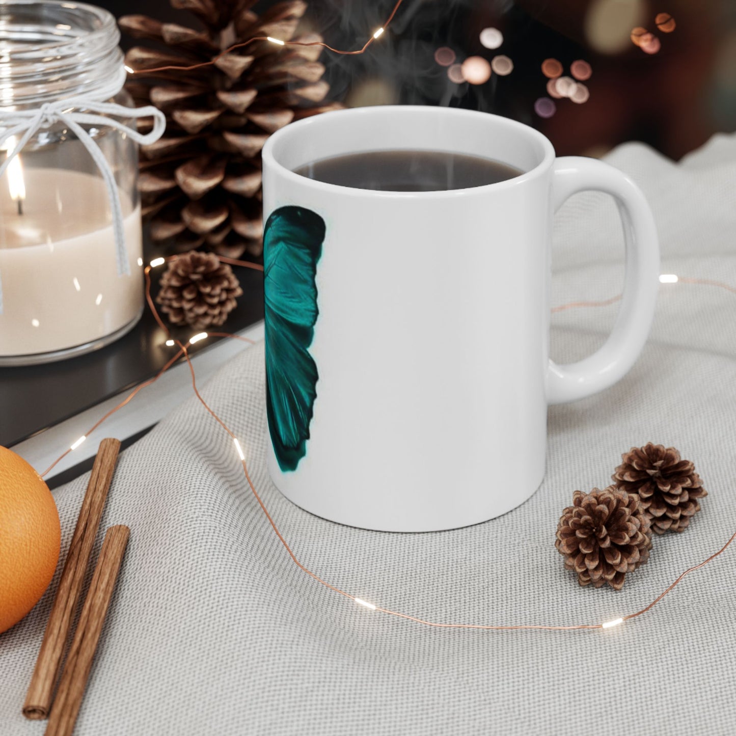 Beautiful Turquoise Butterfly Ceramic Mug - 11oz & 15oz, Nature Lover Gift, Decorative Drinkware, Boho Kitchen Decor, Birthday Present