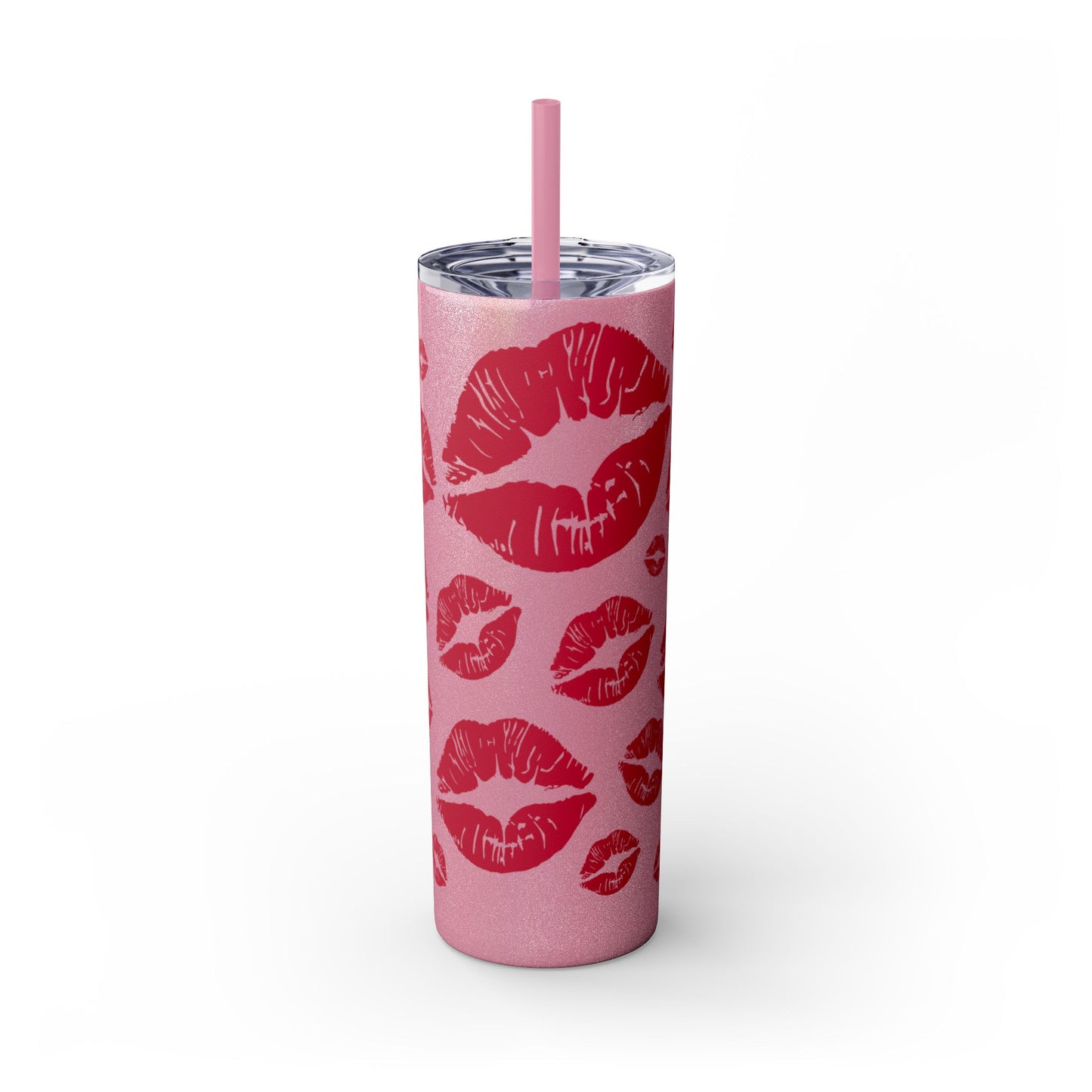 Red Lips Kiss Mark Skinny Tumbler, 20oz | Kiss Print Drinkware | Cute Gift for Her | Travel Mug | Valentine's Day, Wedding Favor