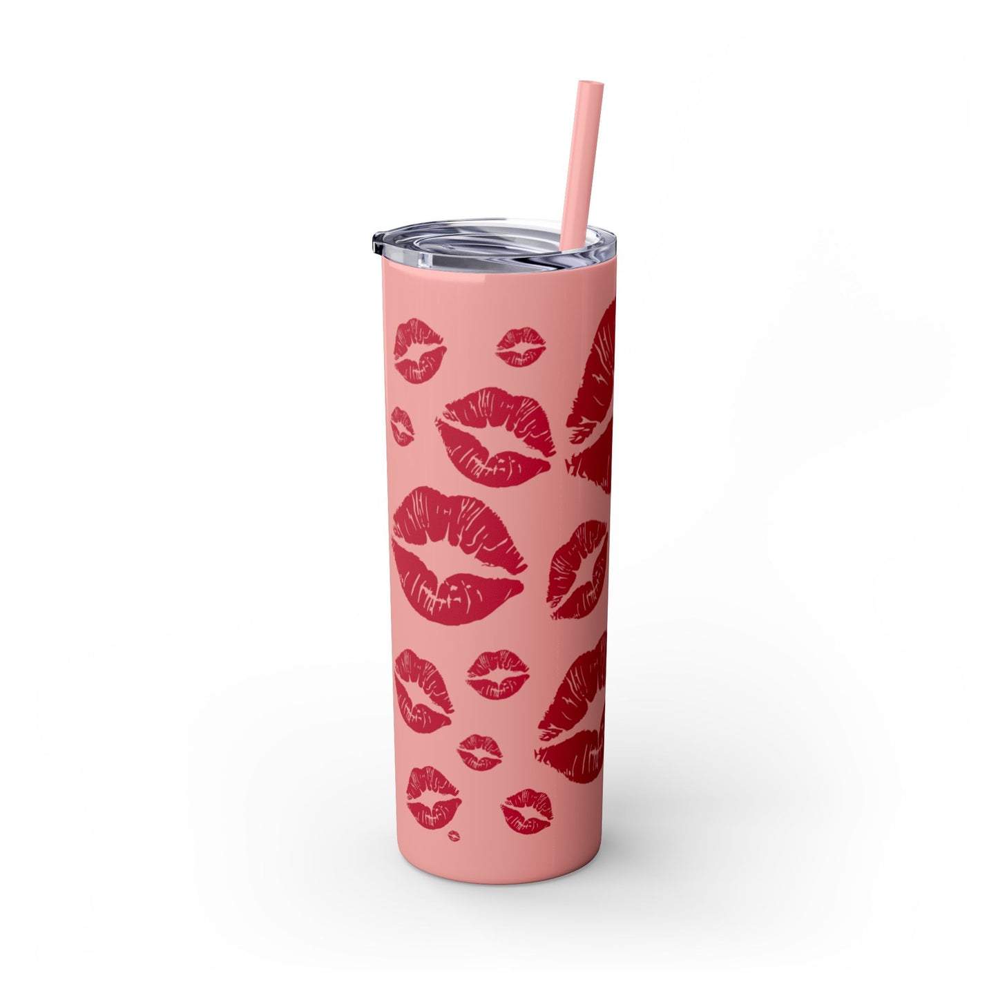 Red Lips Kiss Mark Skinny Tumbler, 20oz | Kiss Print Drinkware | Cute Gift for Her | Travel Mug | Valentine's Day, Wedding Favor