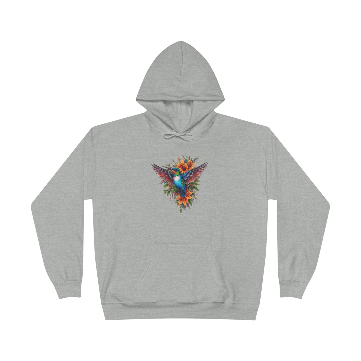 Vibrant Hummingbird Hoodie, Eco-Friendly Pullover, Perfect Gift for Nature Lovers, Spring Fashion, Unique Floral Design