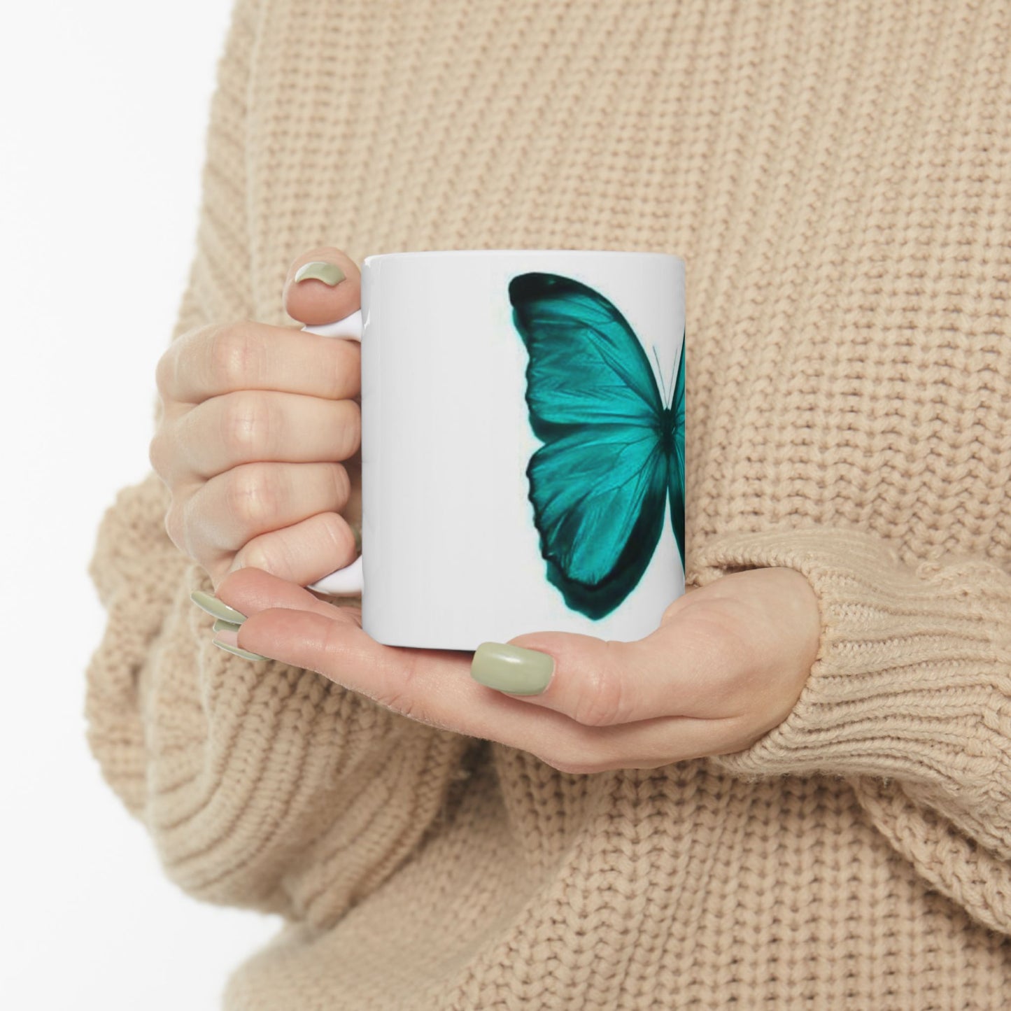 Beautiful Turquoise Butterfly Ceramic Mug - 11oz & 15oz, Nature Lover Gift, Decorative Drinkware, Boho Kitchen Decor, Birthday Present