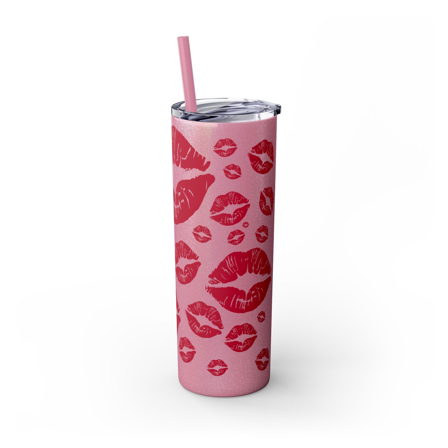 Red Lips Kiss Mark Skinny Tumbler, 20oz | Kiss Print Drinkware | Cute Gift for Her | Travel Mug | Valentine's Day, Wedding Favor