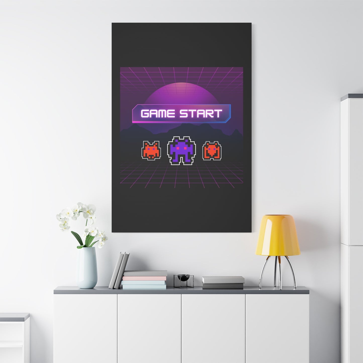 Retro Game Start Canvas Art Print | 80s Gaming Wall Decor, Gamer Gift, Pixel Art, Nostalgic Artwork, Home Decor