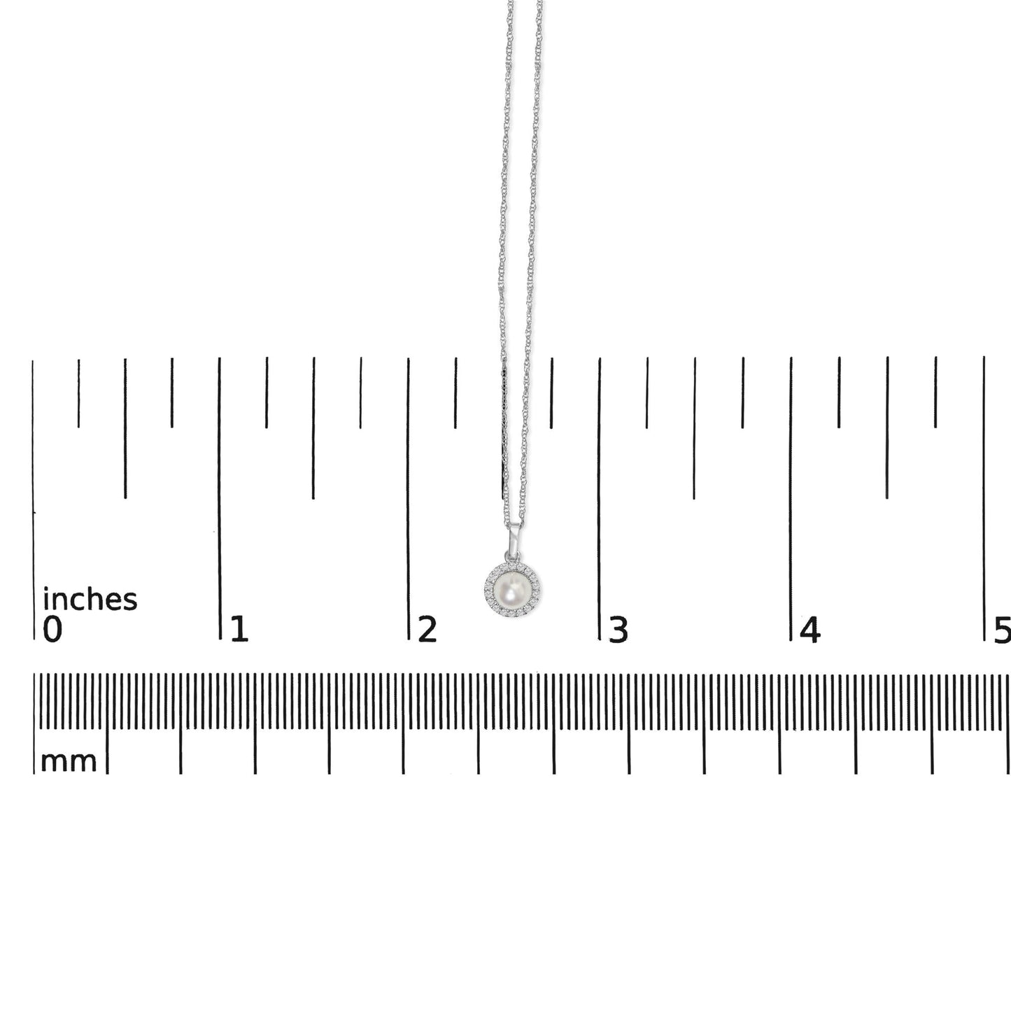 10K White Gold 5MM Cultured Pearl and Diamond Accent Halo Pendant Necklace-4