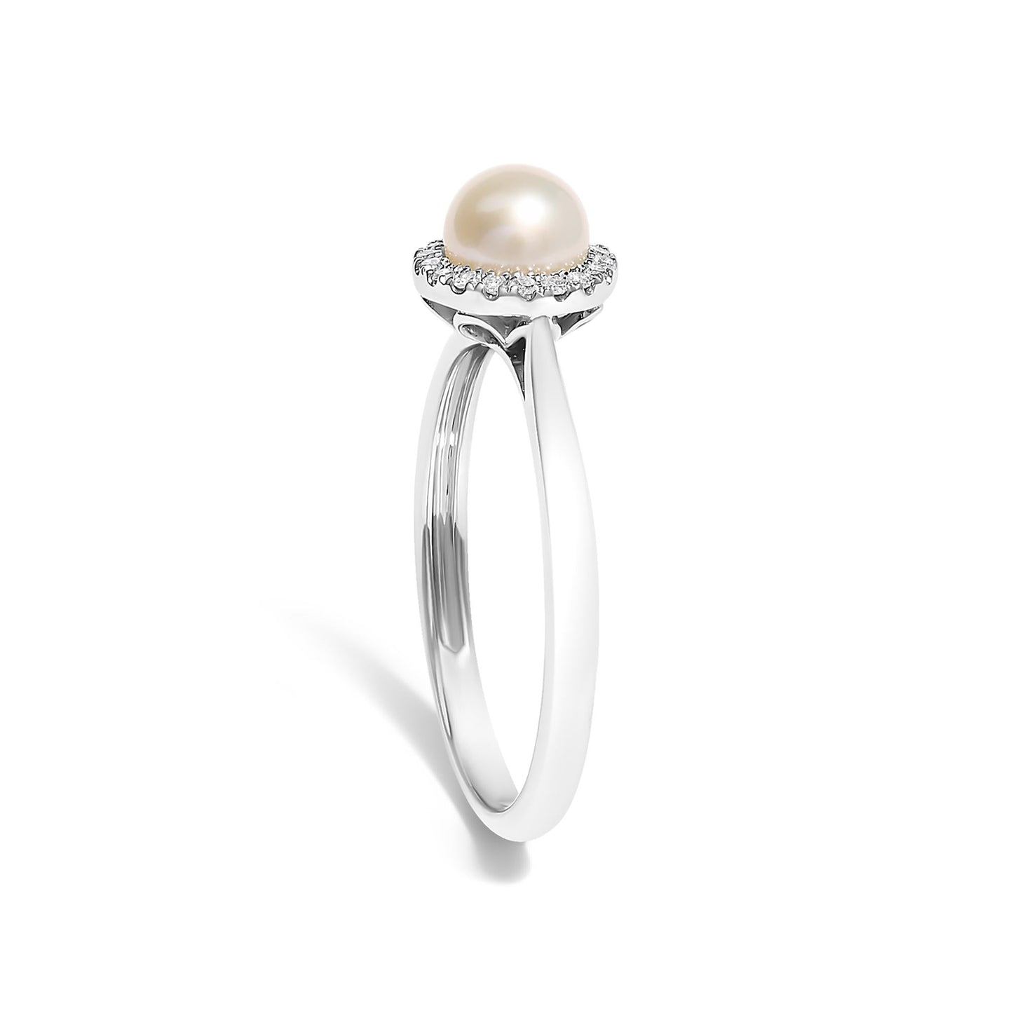 10K White Gold 5MM Cultured Freshwater Pearl and Diamond Halo Ring (I-J Color, I1-I2 Clarity)-4