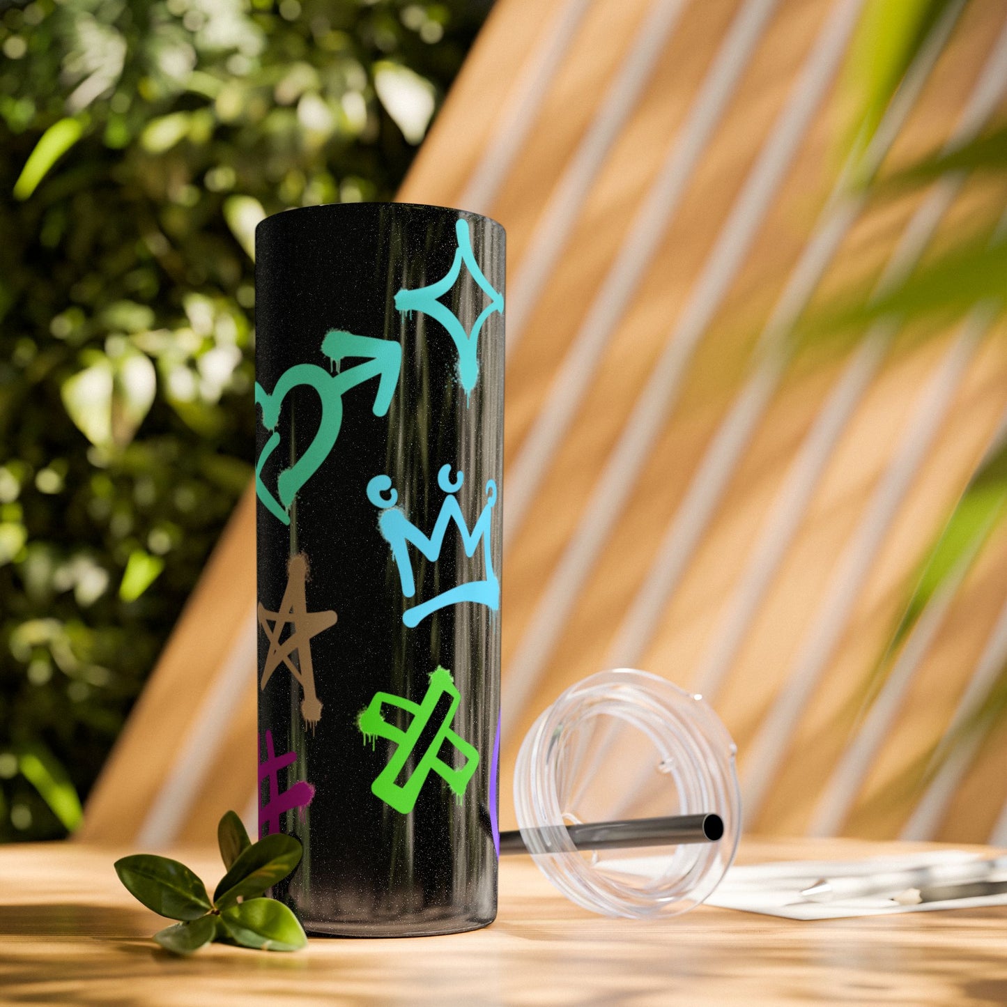 Trendy Skinny Tumbler with Straw, 20oz | Unique Graffiti Style Drinkware for Teens, Gifts, Parties, and Everyday Use