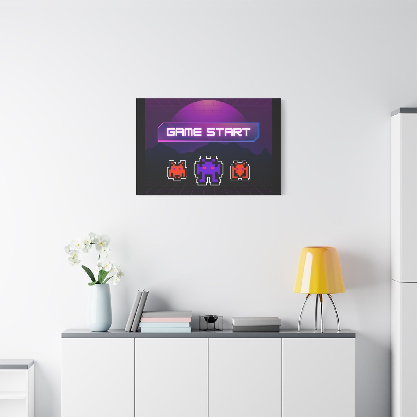Retro Game Start Canvas Art Print | 80s Gaming Wall Decor, Gamer Gift, Pixel Art, Nostalgic Artwork, Home Decor