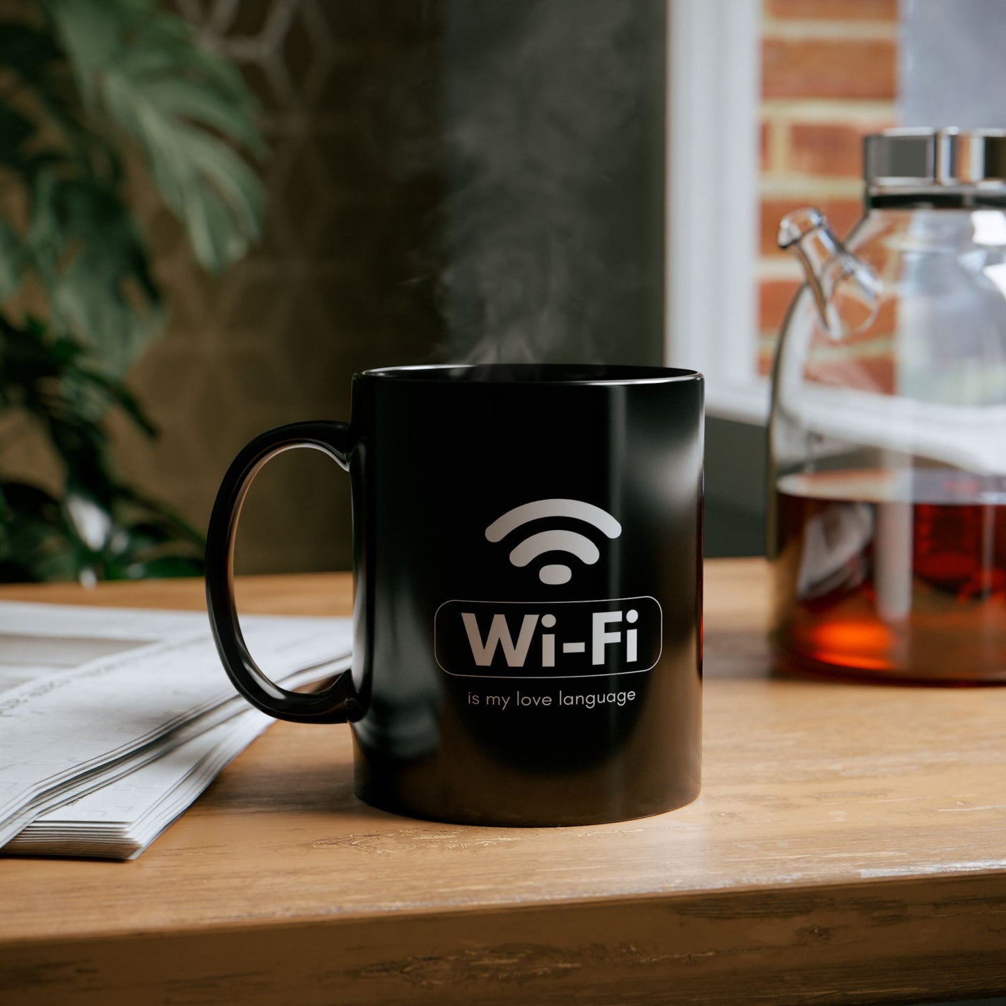 Wi-Fi Love Language Mug | Black Coffee Cup for Tech Lovers, Gift for Her, Him, Birthday, Programmer, Valentine's Day